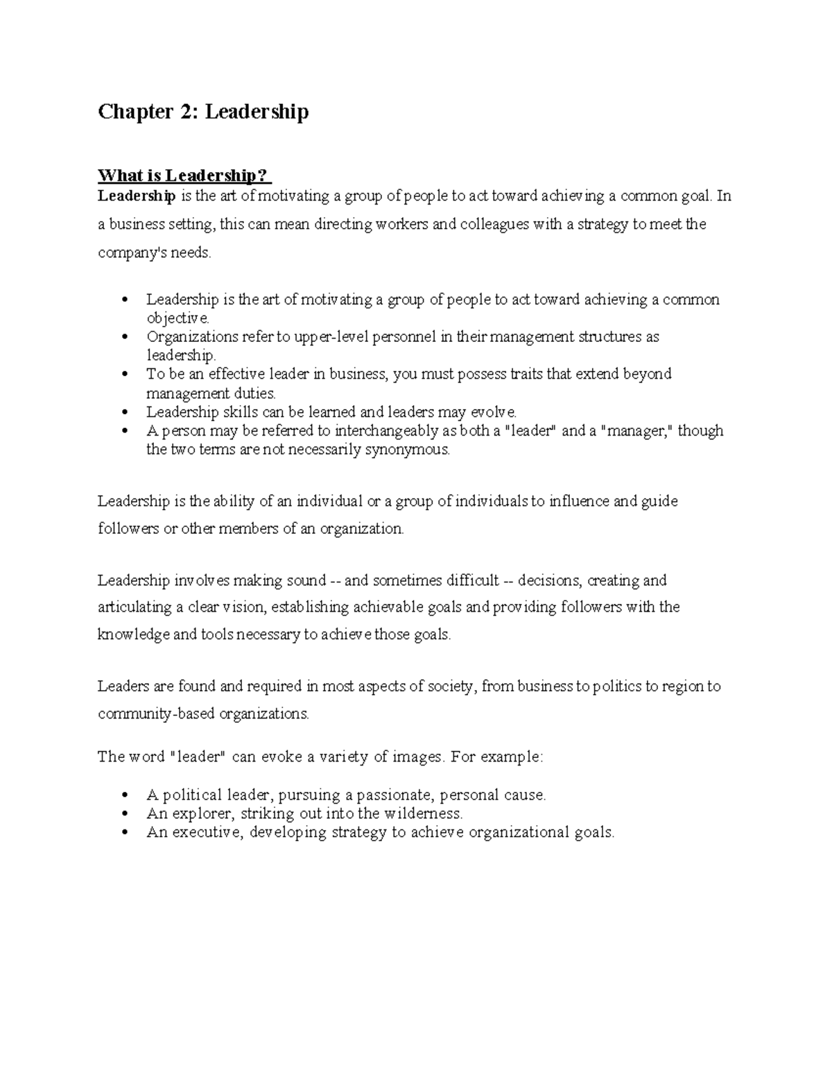 Chapter 2: Leadership - Key Concepts and Effective Traits - Studocu