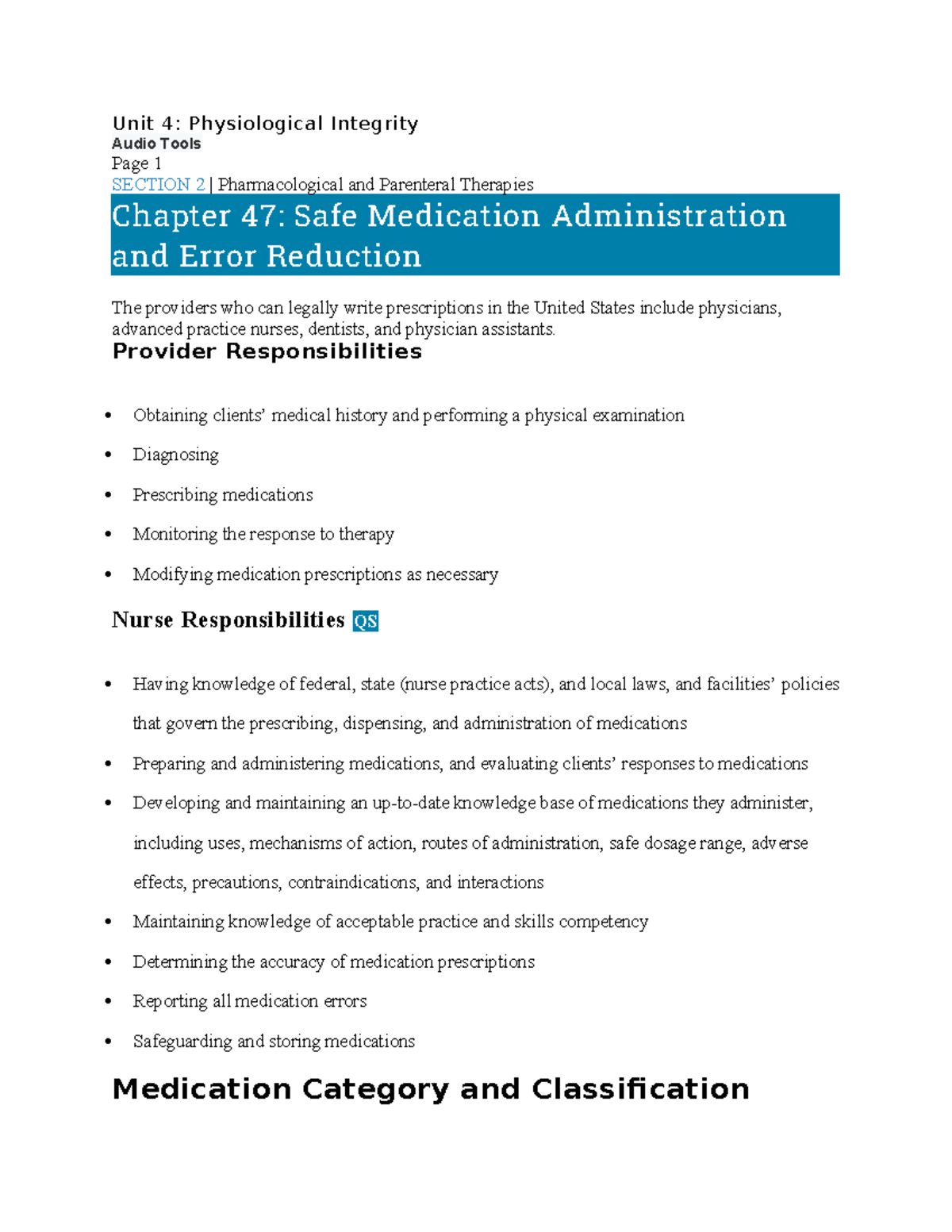 Ch 47 - safe medication administration and error reduction - Unit 4 ...
