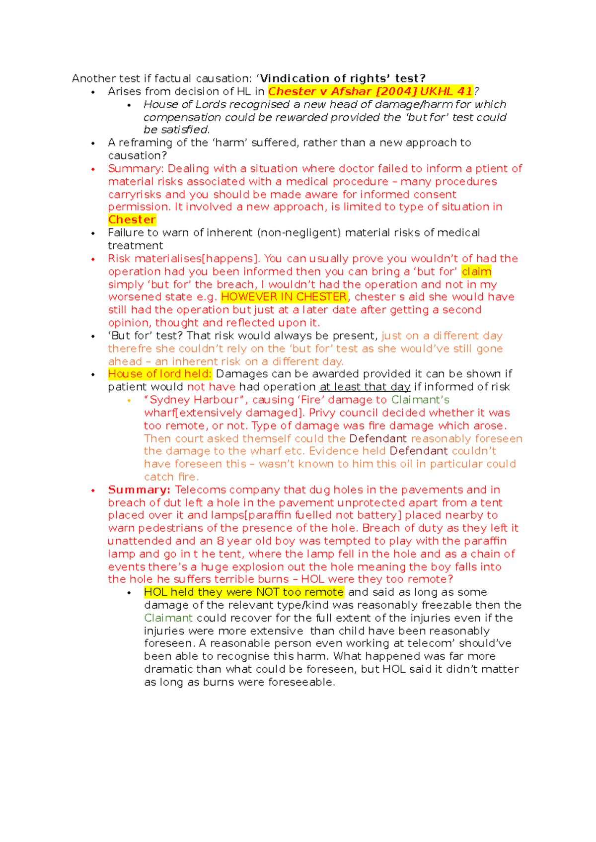Lecture Notes on Contract Law - Factual Causation and Legal Tests - Studocu