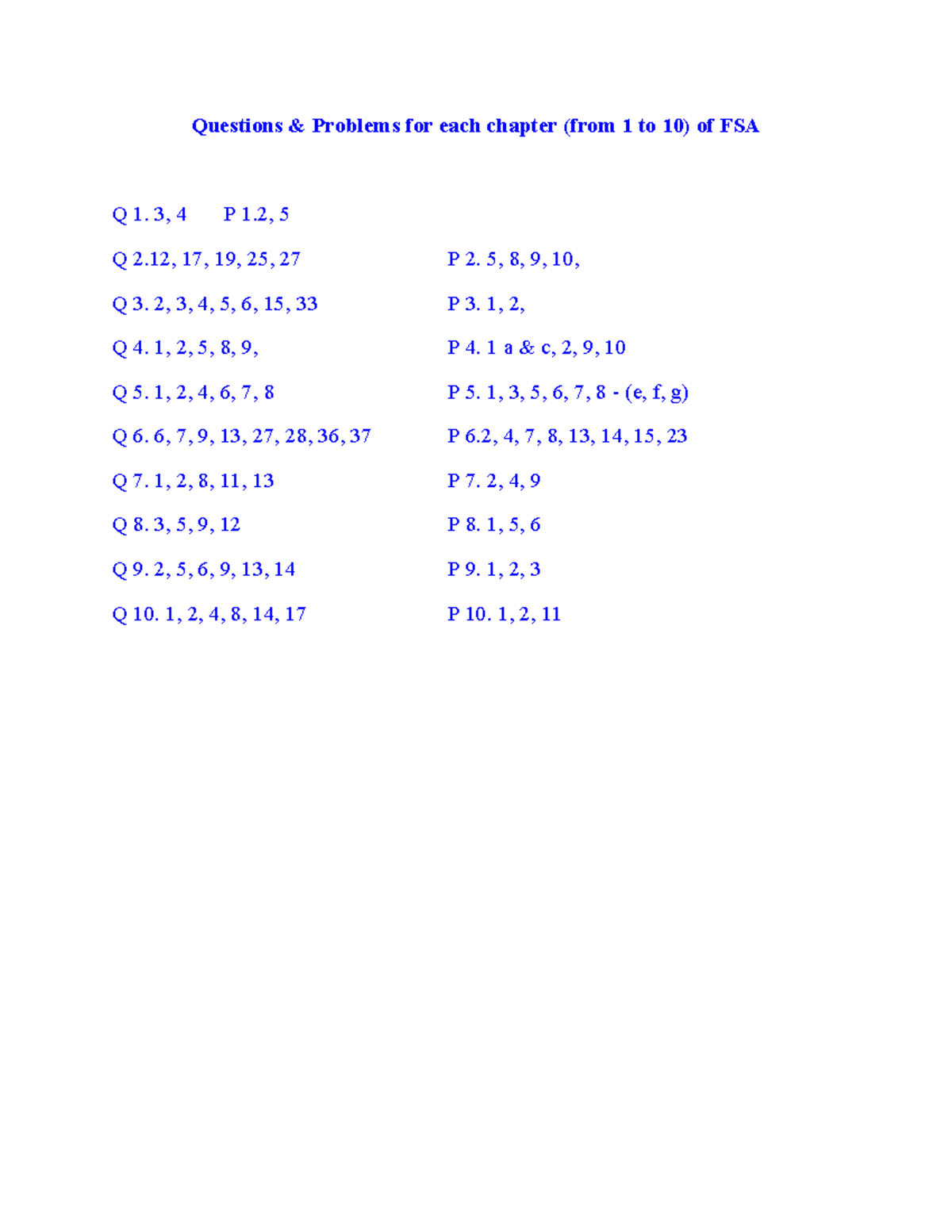 FSA Q1: Questions & Problems for Chapters 1-10 - Studocu