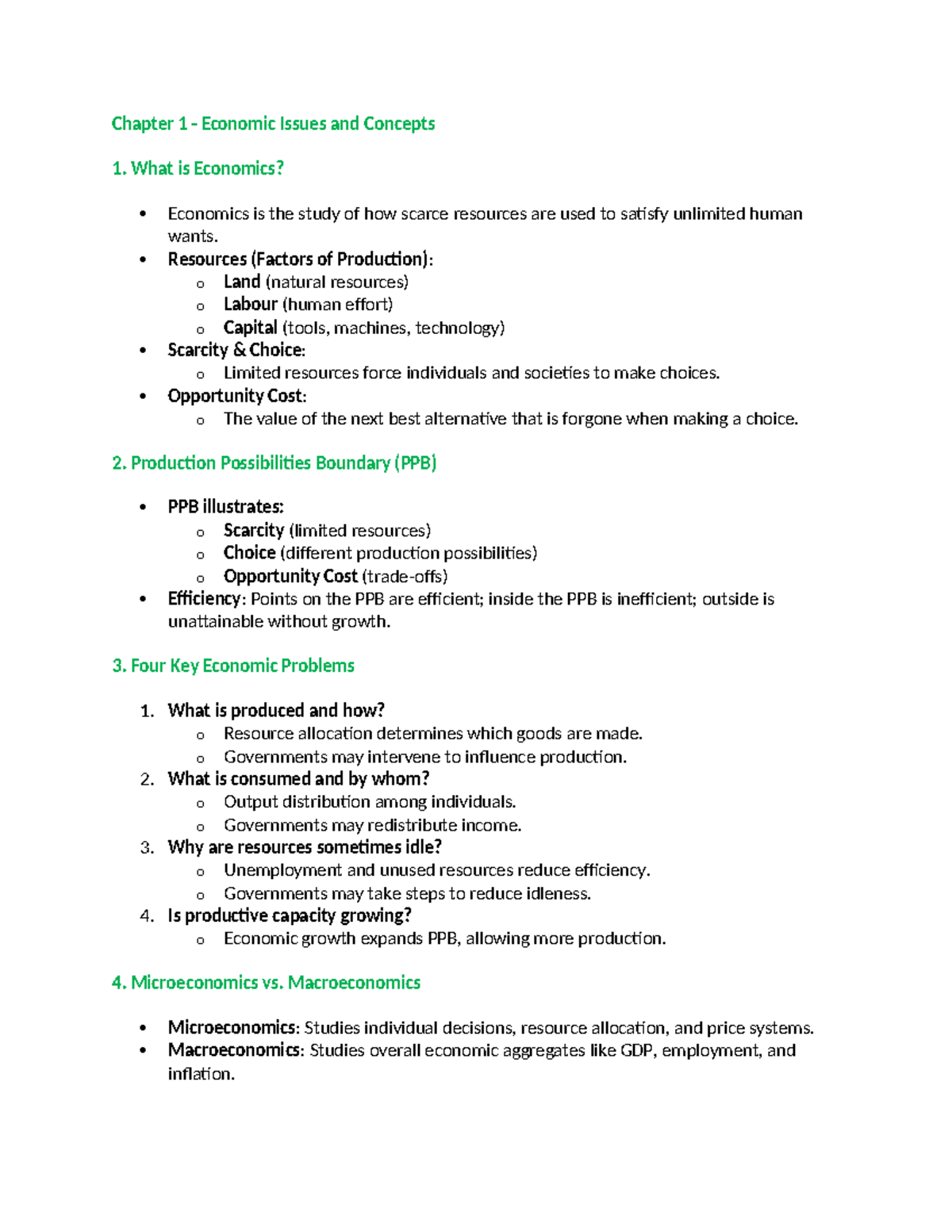 Midterm 1 Study Guide for Econ 201: Key Economic Concepts - Studocu