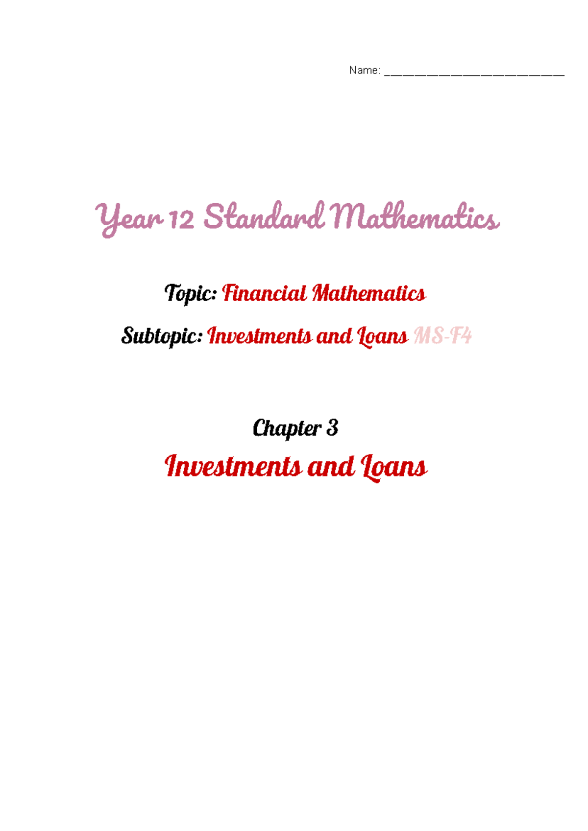 HSC Standard 2 Mathematics: Investments and Loans Workbook - Studocu