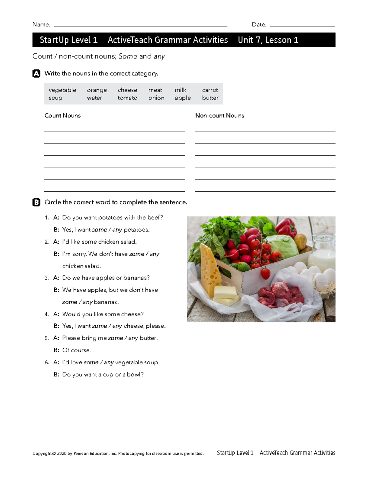 StartUp Level 1 ActiveTeach Grammar Activities U07 - Count/Non-count ...