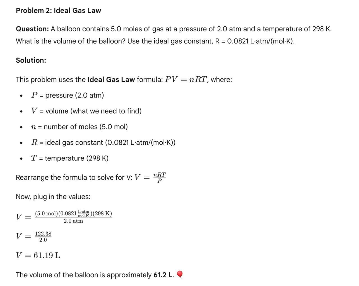 Ideal Gas Law Problem: Volume Calculation (Chem 101) - Studocu