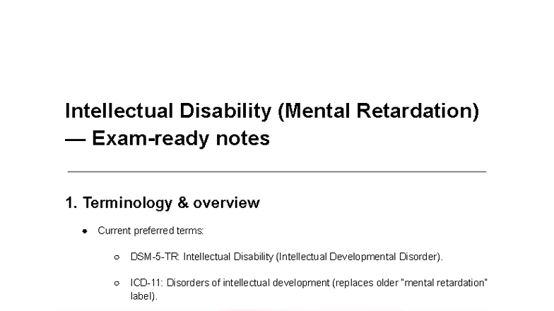 Intellectual Disability (ID) Overview & Diagnostic Criteria Notes - Studocu