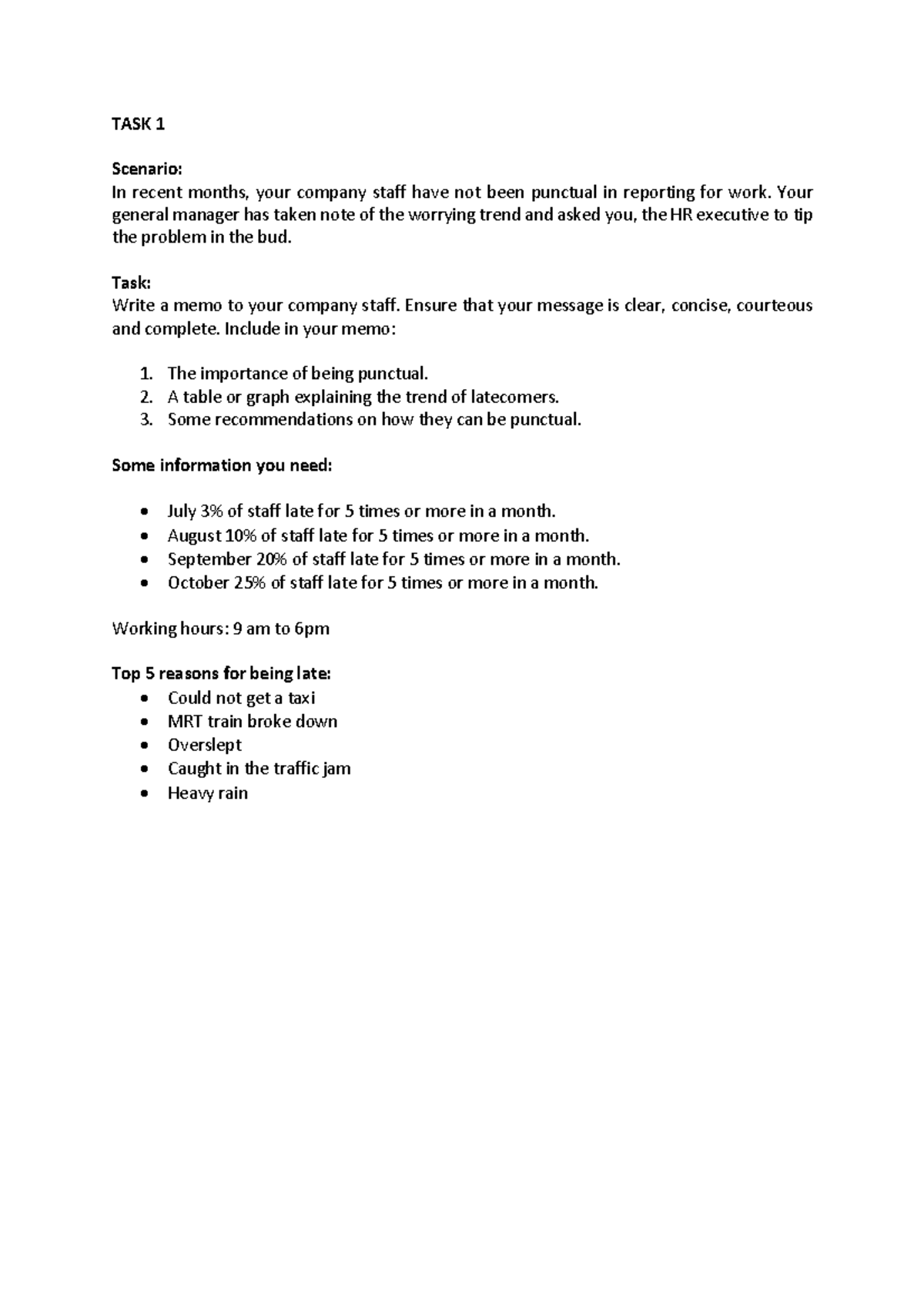 Week 4 - Memo Writing Samples for HR Communication Tasks - Studocu