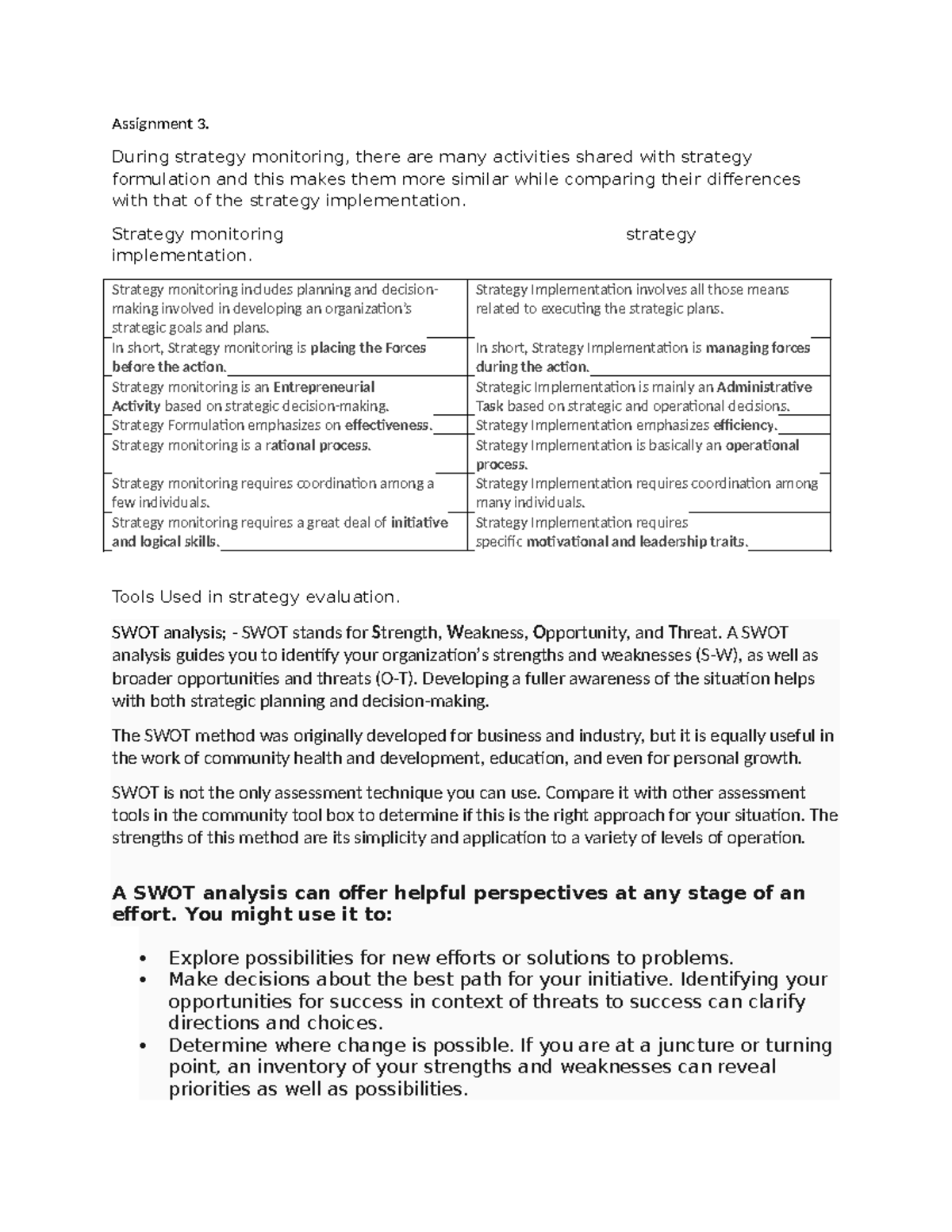 Assignment 3 - Strategy Monitoring & Implementation Analysis - Studocu