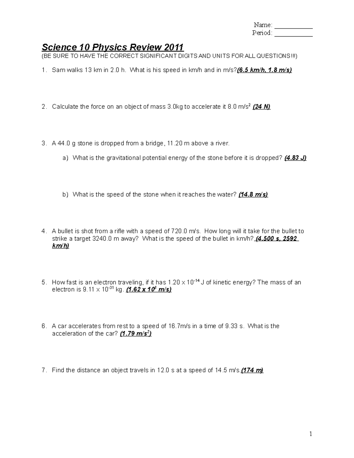 Science 10 Final Exam Physics Review Questions and Solutions - Studocu