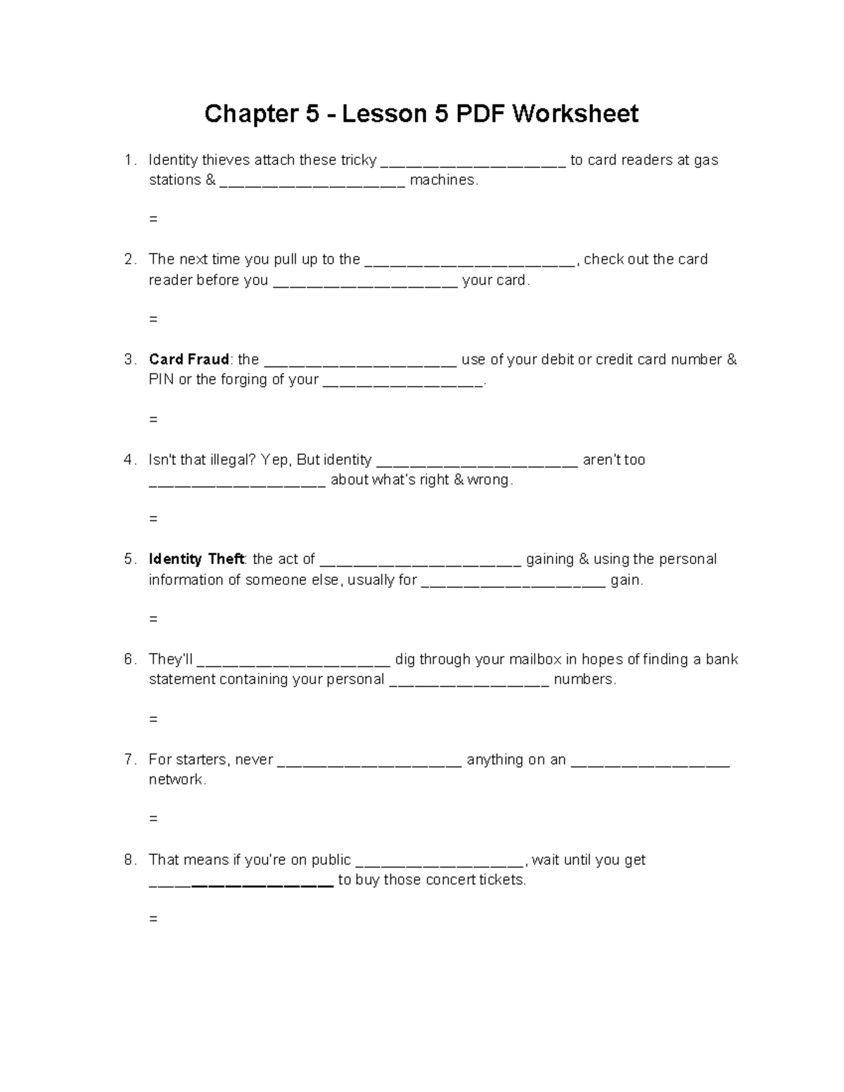Ch 5 - 5 PDF WS - Chapter 5 - Lesson 5 PDF Worksheet Identity thieves ...
