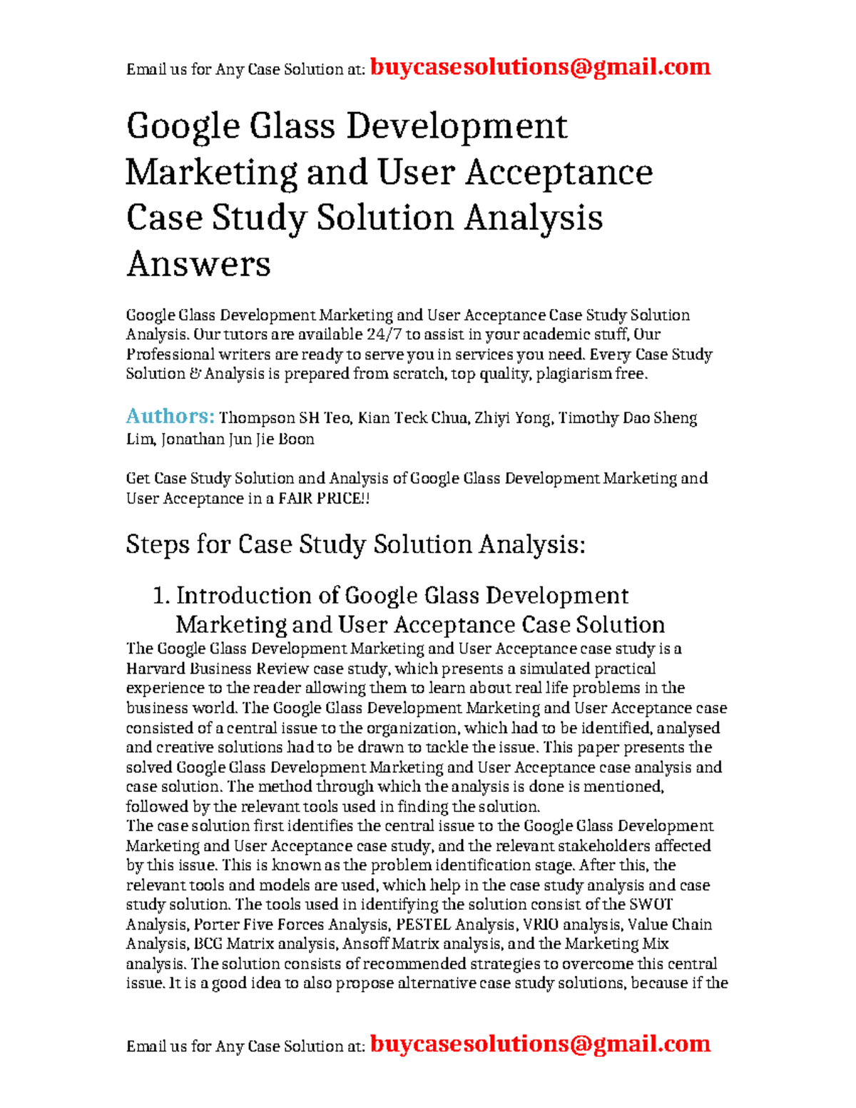 Google Glass Development & Marketing: HBR Case Study Solution Analysis -  Studocu