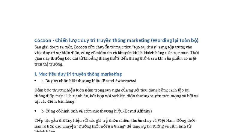 Cocoon Marketing Communication Strategy Post-Launch (Wording) - Studocu