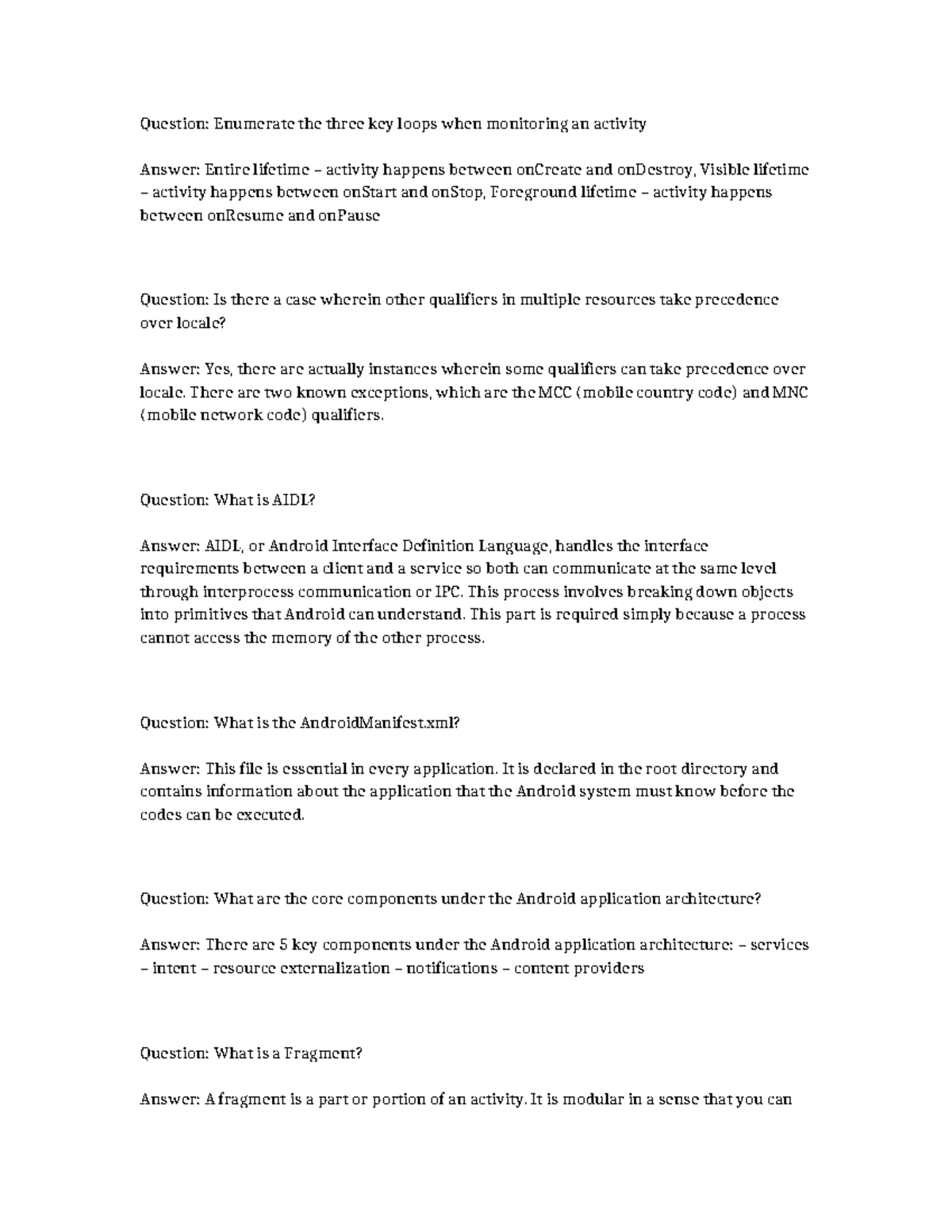 Android Activity Lifecycle & Components Overview - Studocu