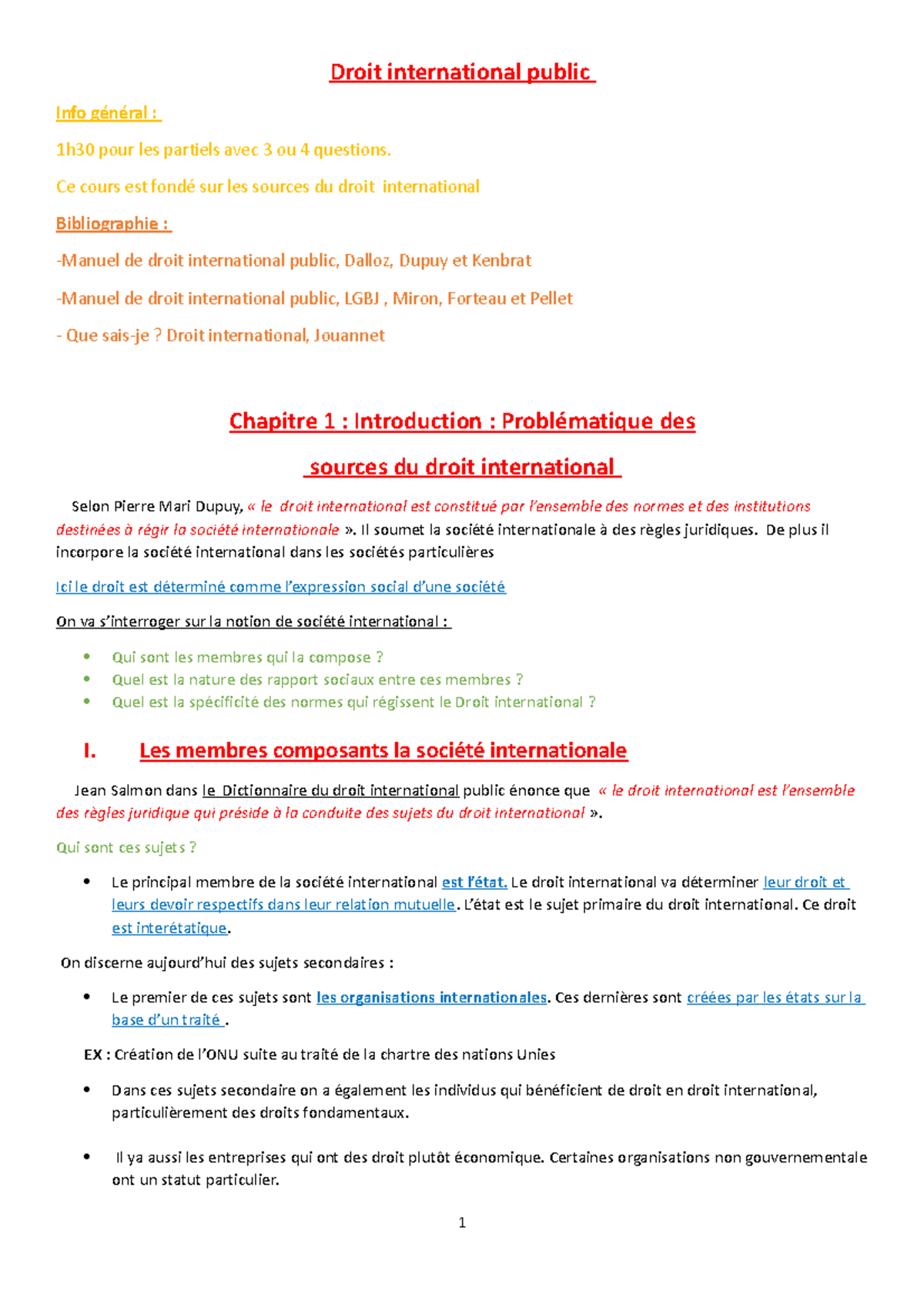 Chapitre 1 : Introduction au Droit International Public [1564] - Studocu