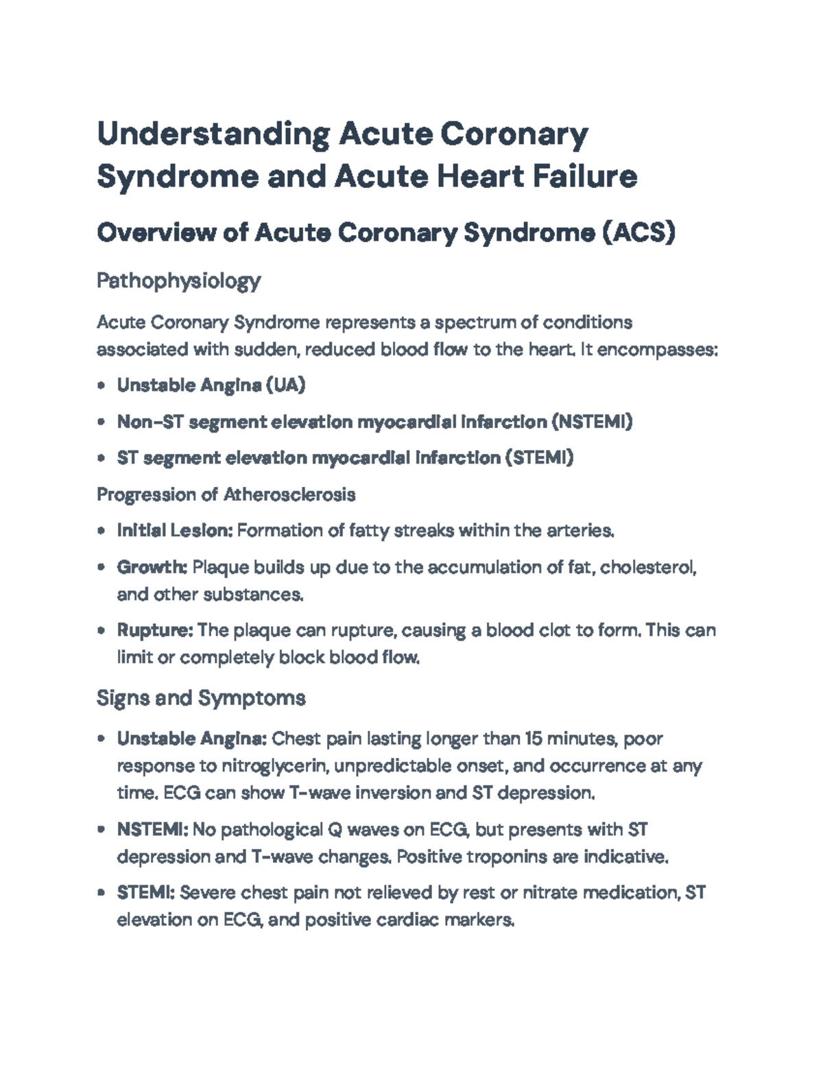 Understanding Acute Coronary Syndrome and Acute Heart Failure Overview ...