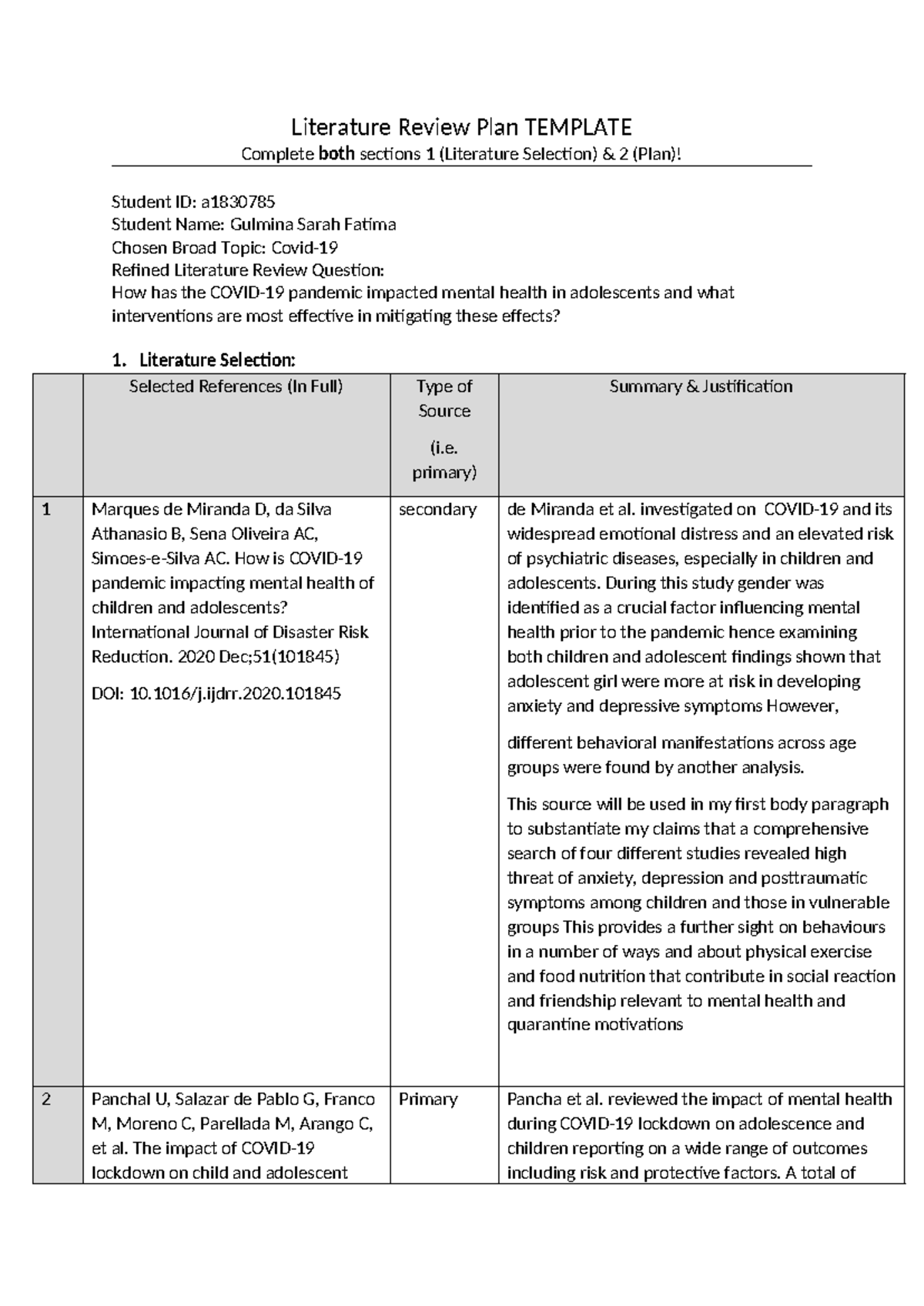 Literature Review Plan Template (1) - Literature Review Plan TEMPLATE ...