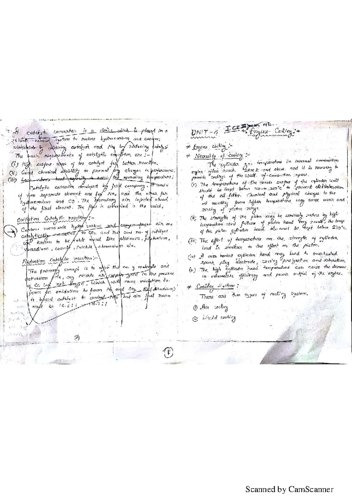 ME. H Final Exam Notes on Catalytic Converters and Cooling Systems ...