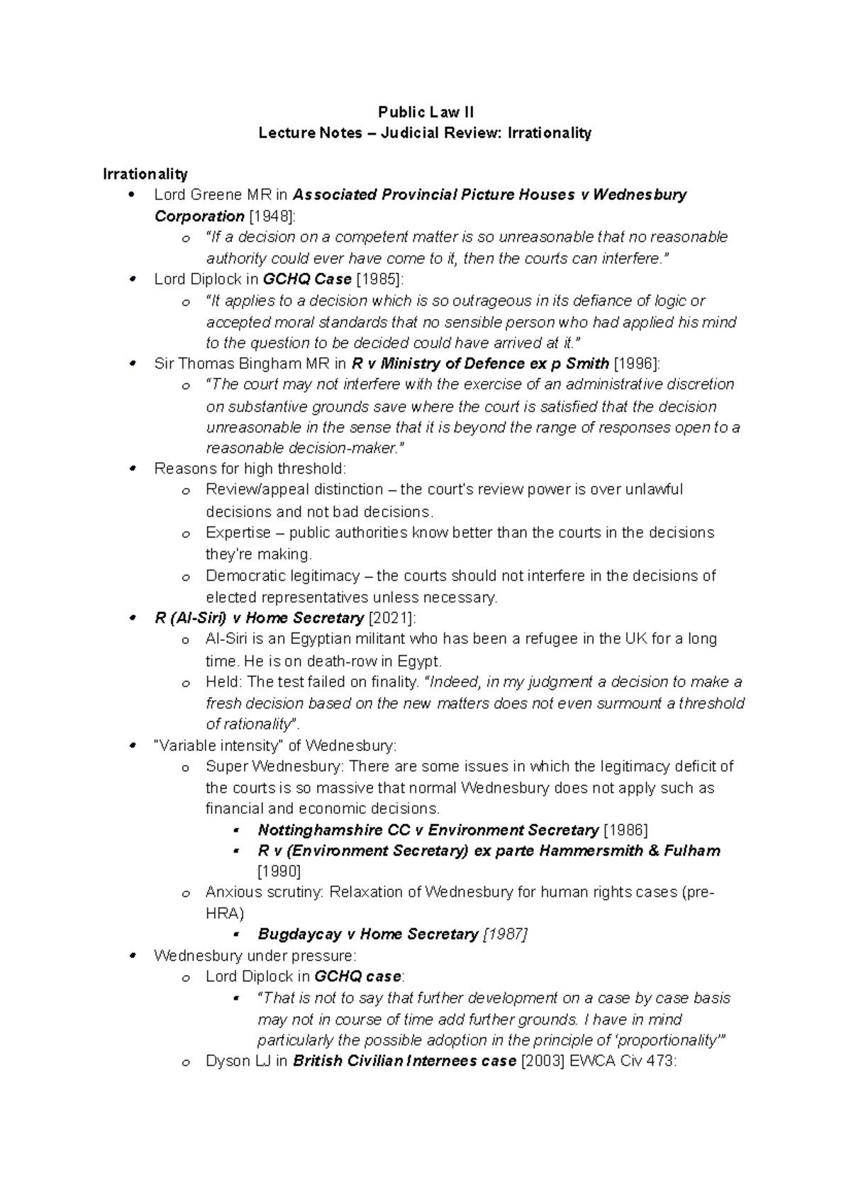Judicial Review - Irrationality - Public Law II Lecture Notes ...