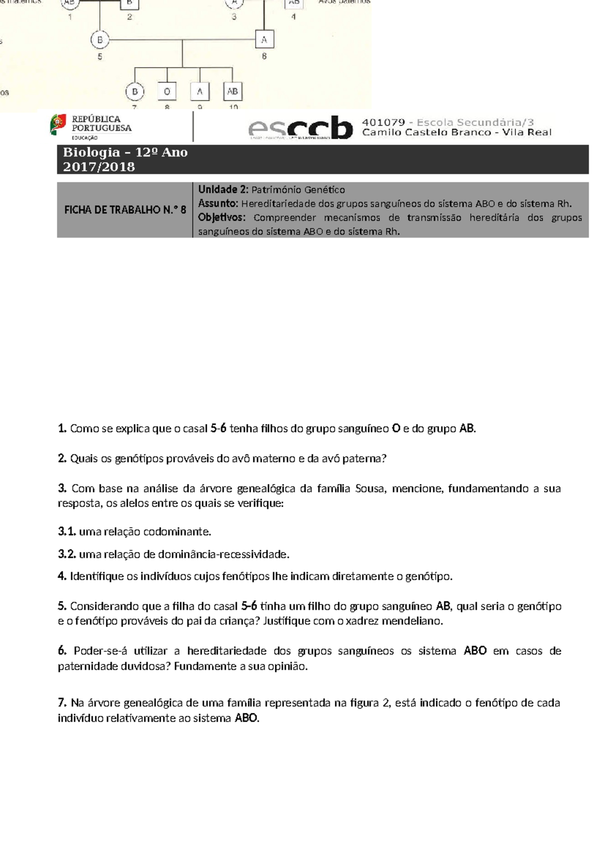 FT8 - Hereditariedade dos Grupos Sanguíneos ABO e Rh - Biologia 12º Ano - Document Preview