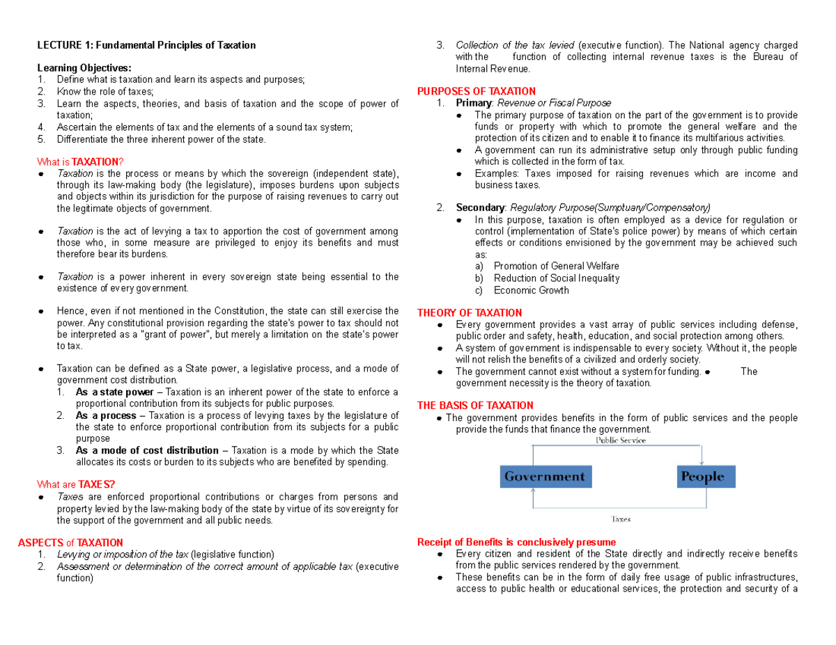 Lecture Notes on Taxation Principles - TAX-301 - Studocu