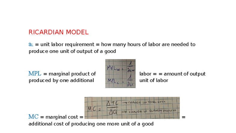 ITI Ricardian Model - Comprehensive Notes on Labor & Production ...