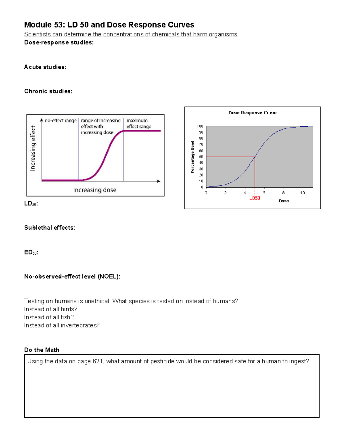 Module 53: LD50 & Dose Response Curves Notes Sheet - Studocu