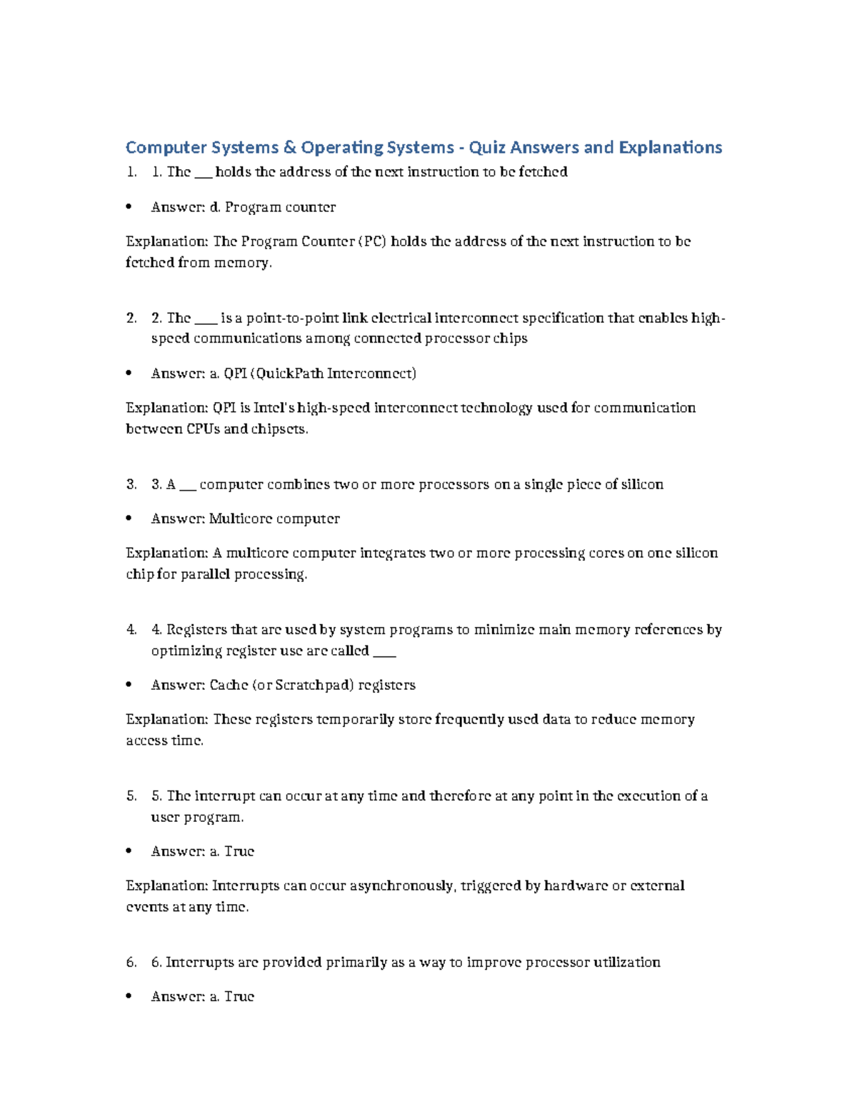 Computer Systems OS Quiz Answers & Explanations - Studocu