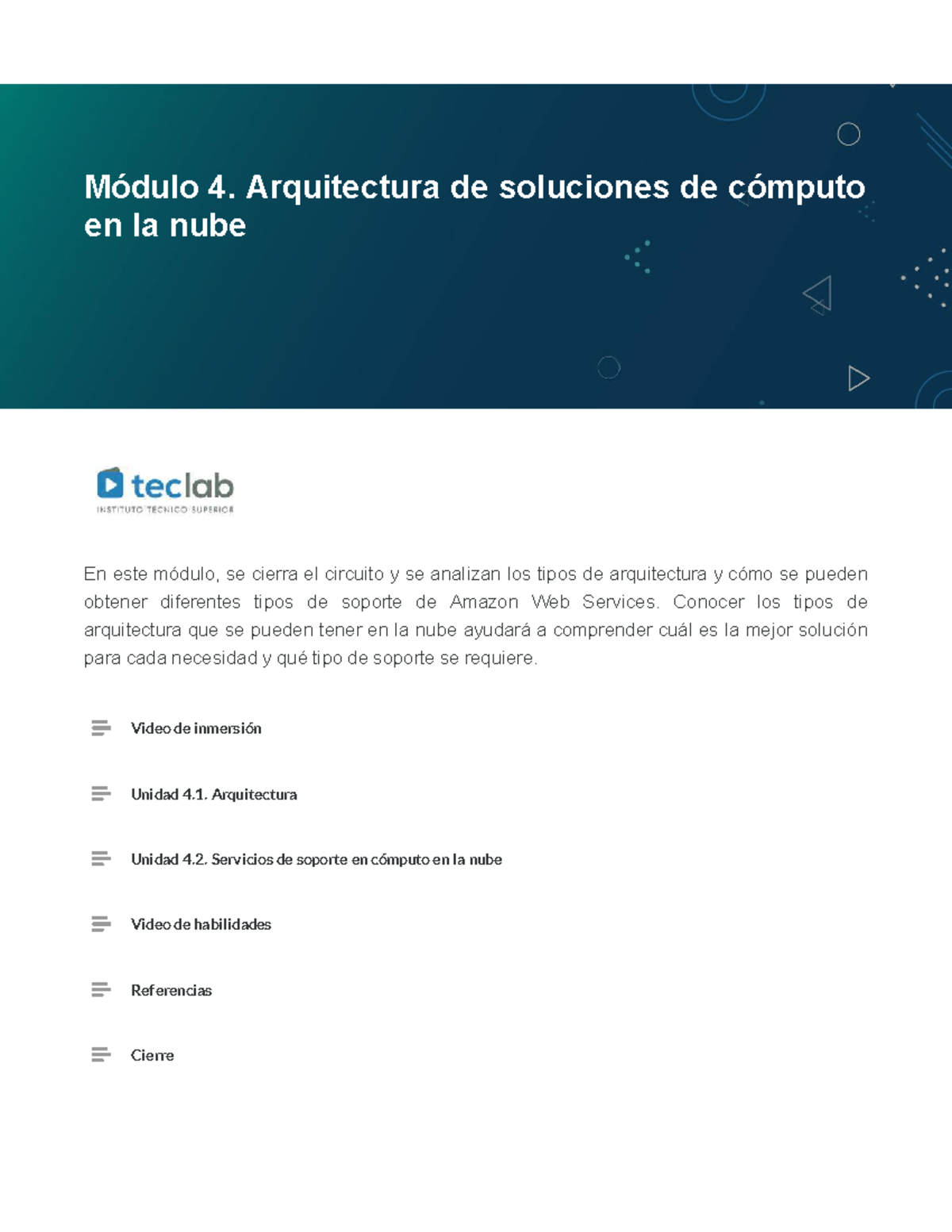 Módulo 4.1: Análisis de Arquitecturas en la Nube y Soporte AWS - Studocu