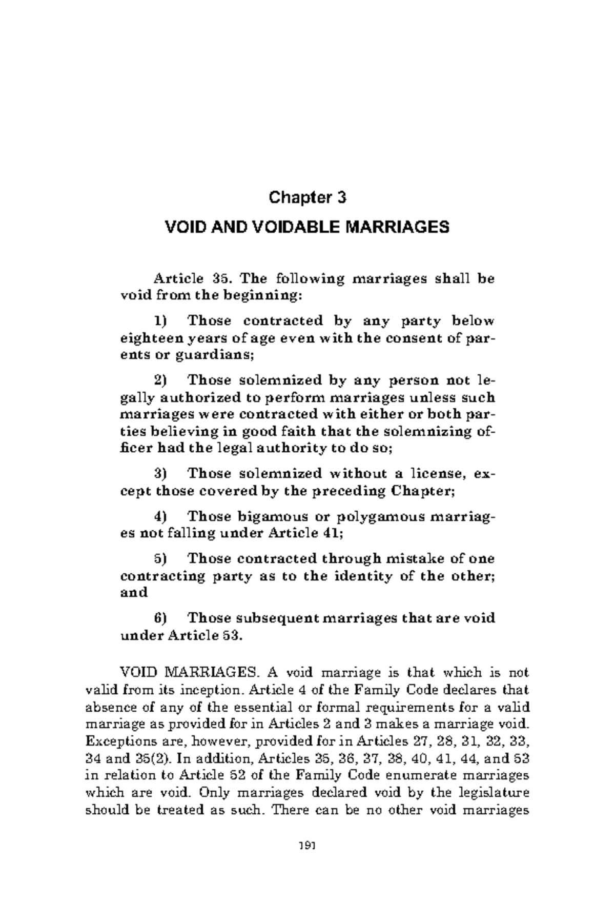 STA Maria - Chapter 3: Void and Voidable Marriages in Family Law - Studocu