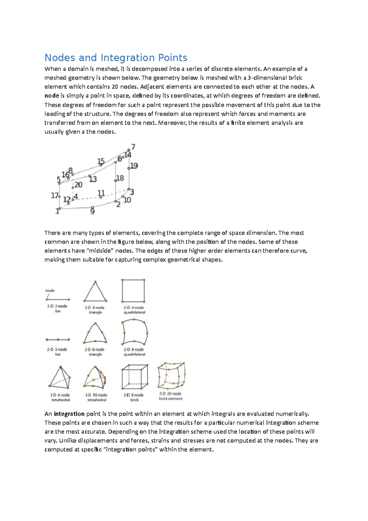 Nodes and Integration Points in Finite Element Analysis (FEA) - Studeersnel