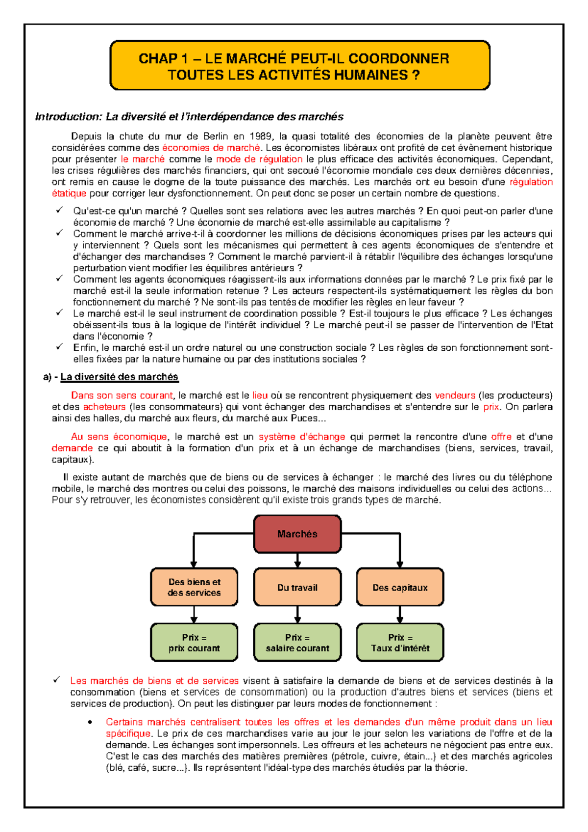 CHAP 1 LE MARCHÉ PEUT-IL COORDONNER TOUTES LES ACTIVITÉS HUMAINES ...