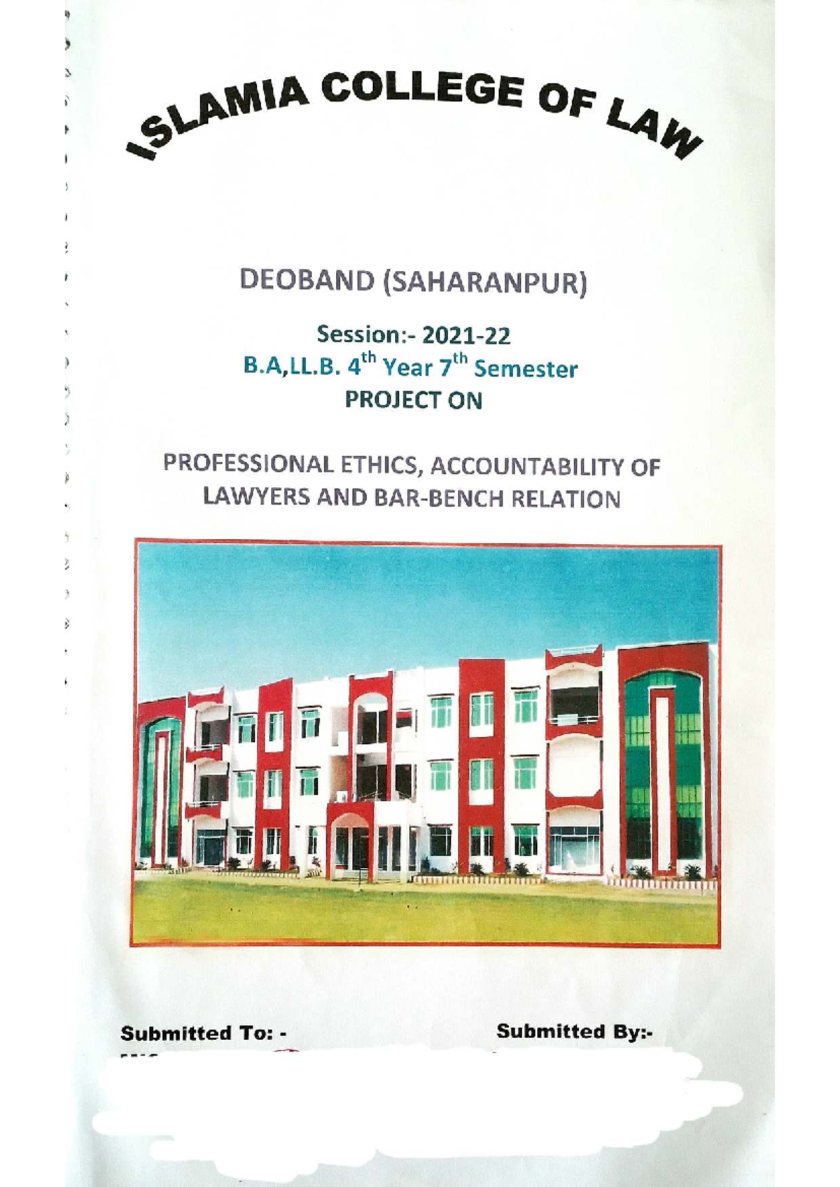 B.A. LL.B. 4th Year 7th Sem Project on Professional Ethics ...