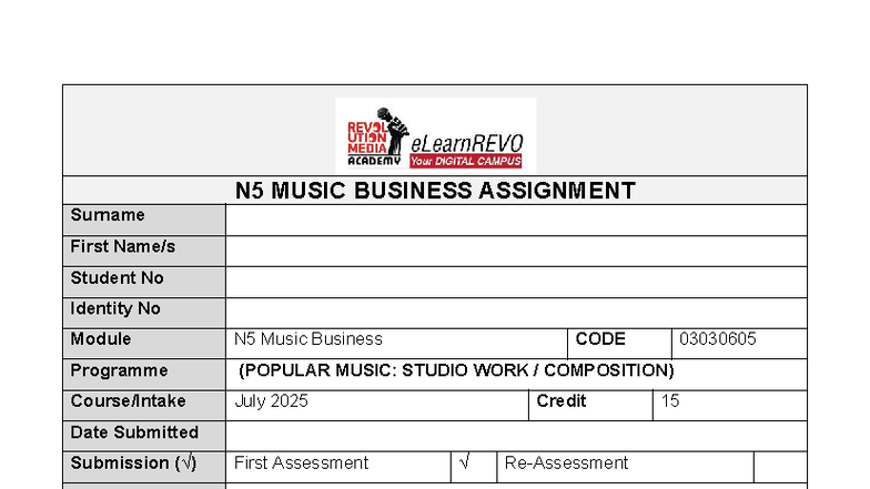S252 N5 Music Business Assignment Guidelines and Instructions - Studocu
