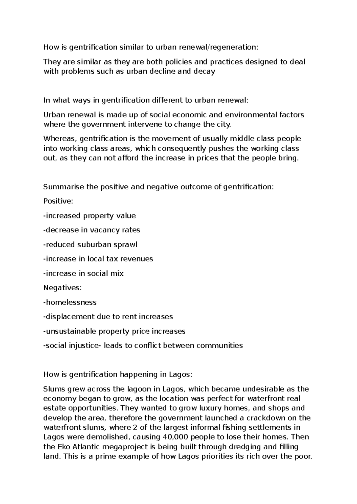Gentrification vs Urban Renewal: Key Insights and Impacts - Studocu