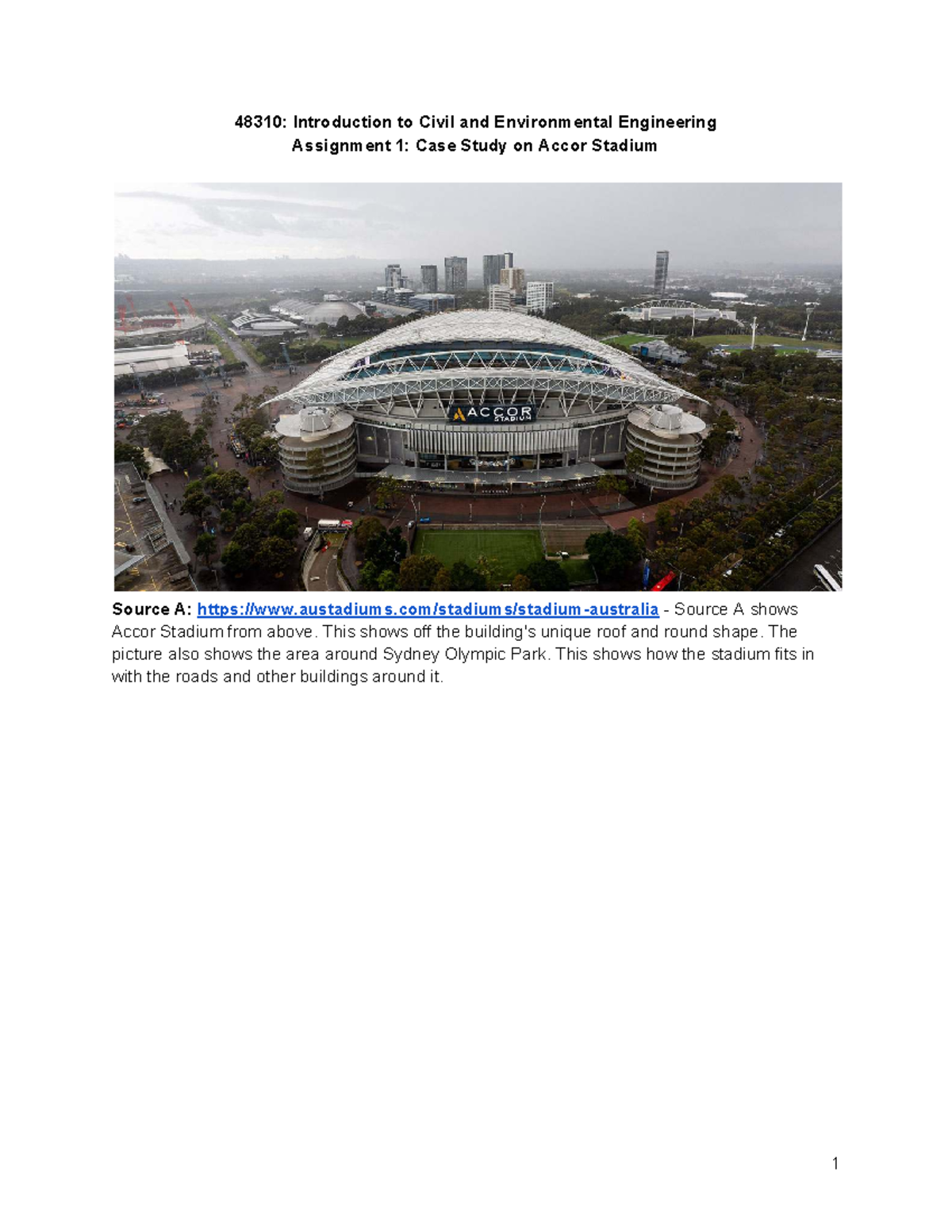 48310: Case Study Assignment on Accor Stadium Design and Engineering ...