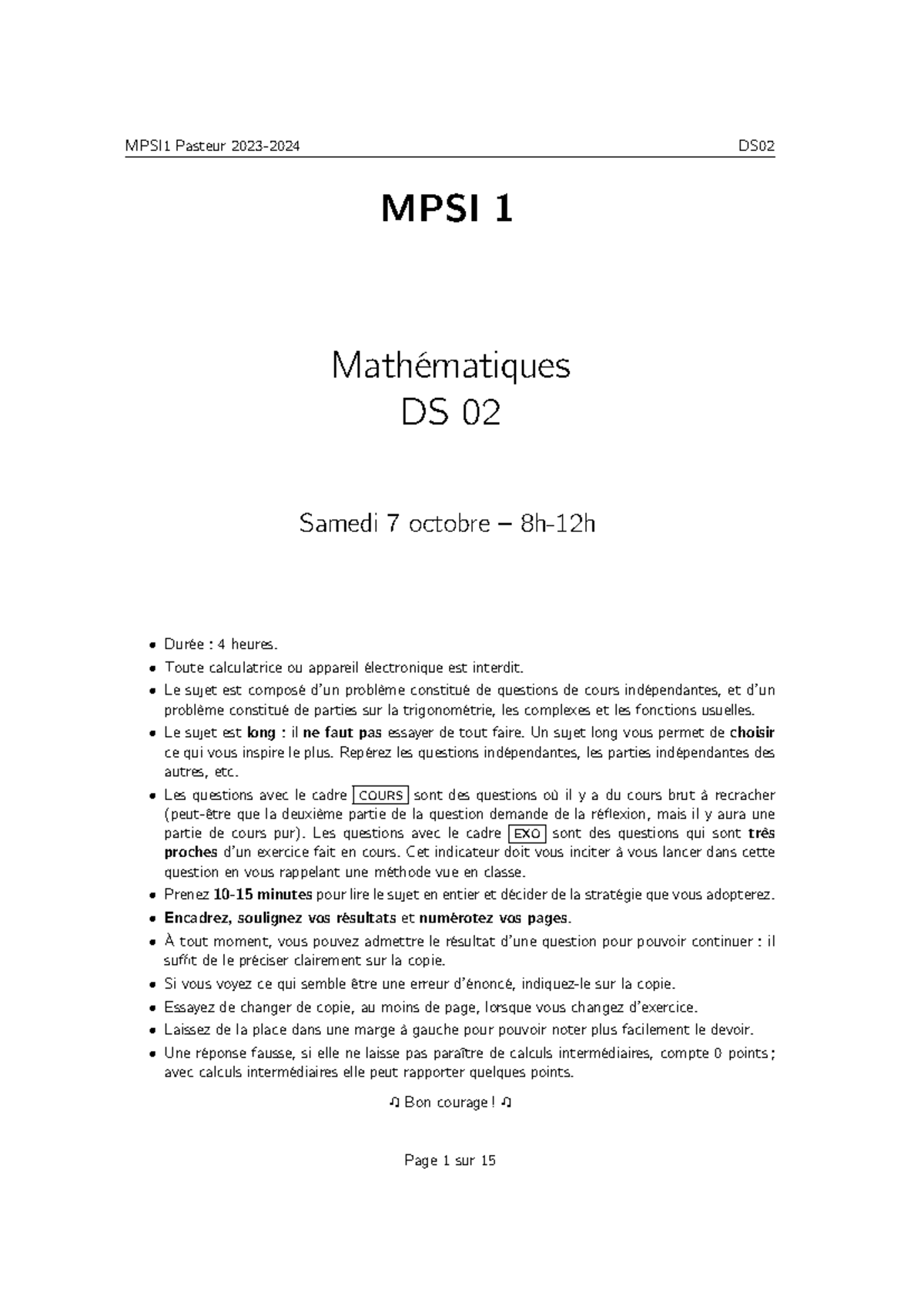 2324-MPSI1-DS02 Corrigé des Problèmes de Mathématiques - Studocu