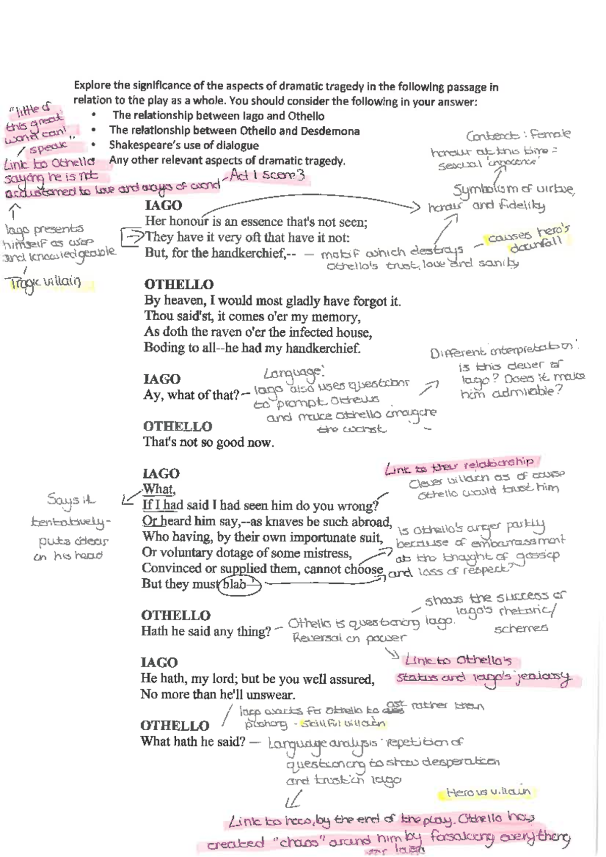 Dramatic Tragedy in Othello: Act 3 Scene 3 Analysis (ENG 101) - Studocu