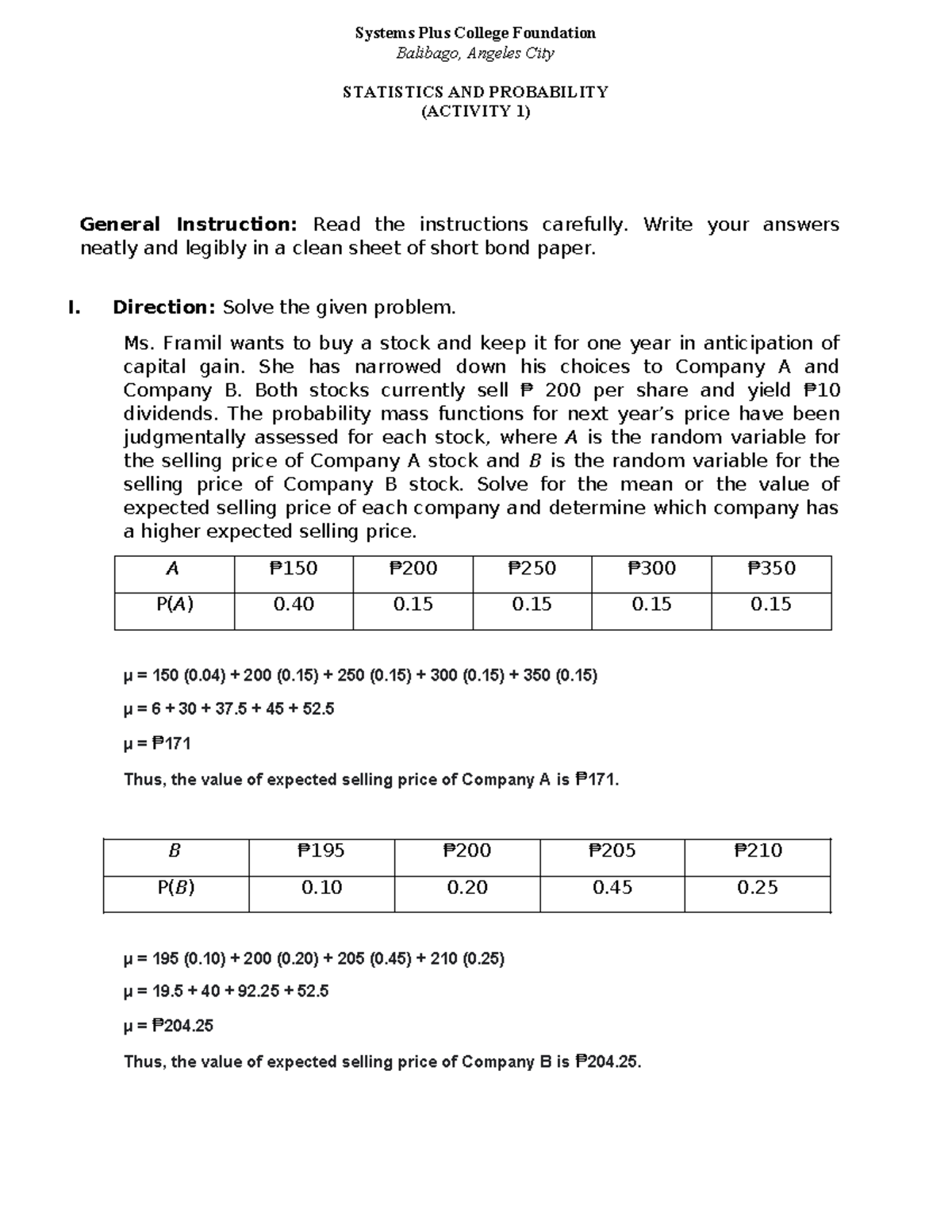 Activity 3 - Stats and Probability - Systems Plus College Foundation ...