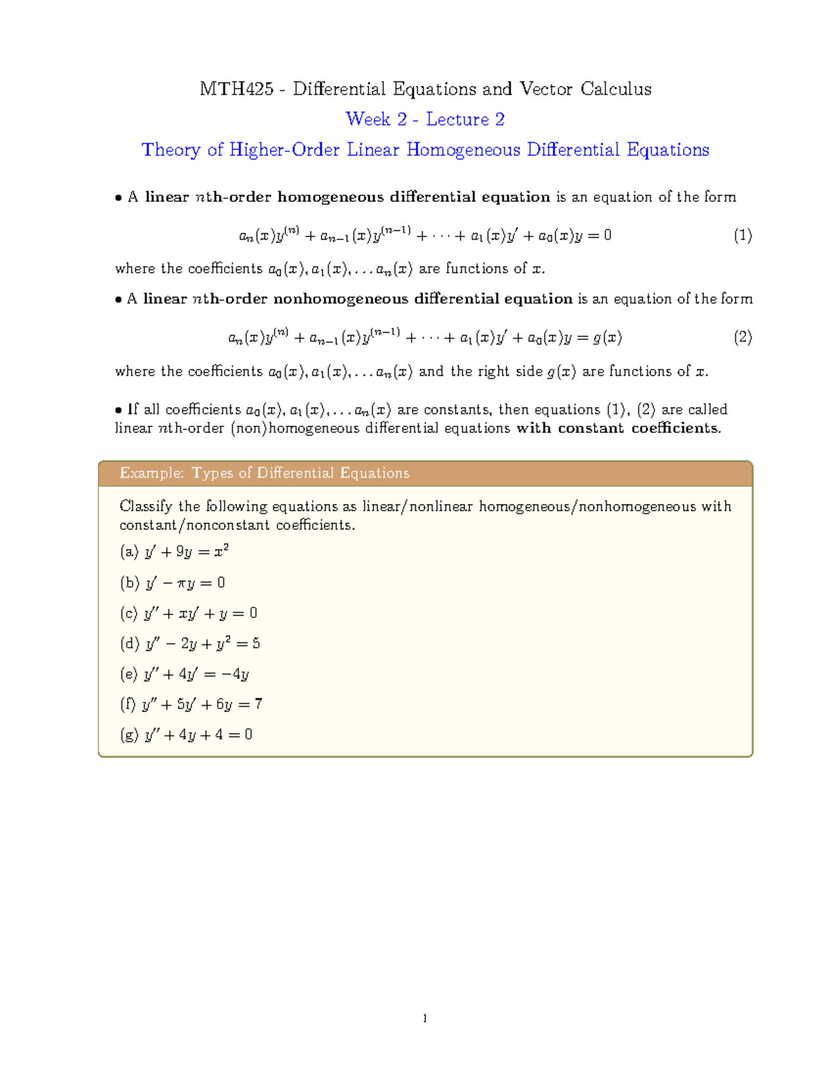 MTH425 Week 2 Lecture 2: Theory of Linear Homogeneous Differential ...