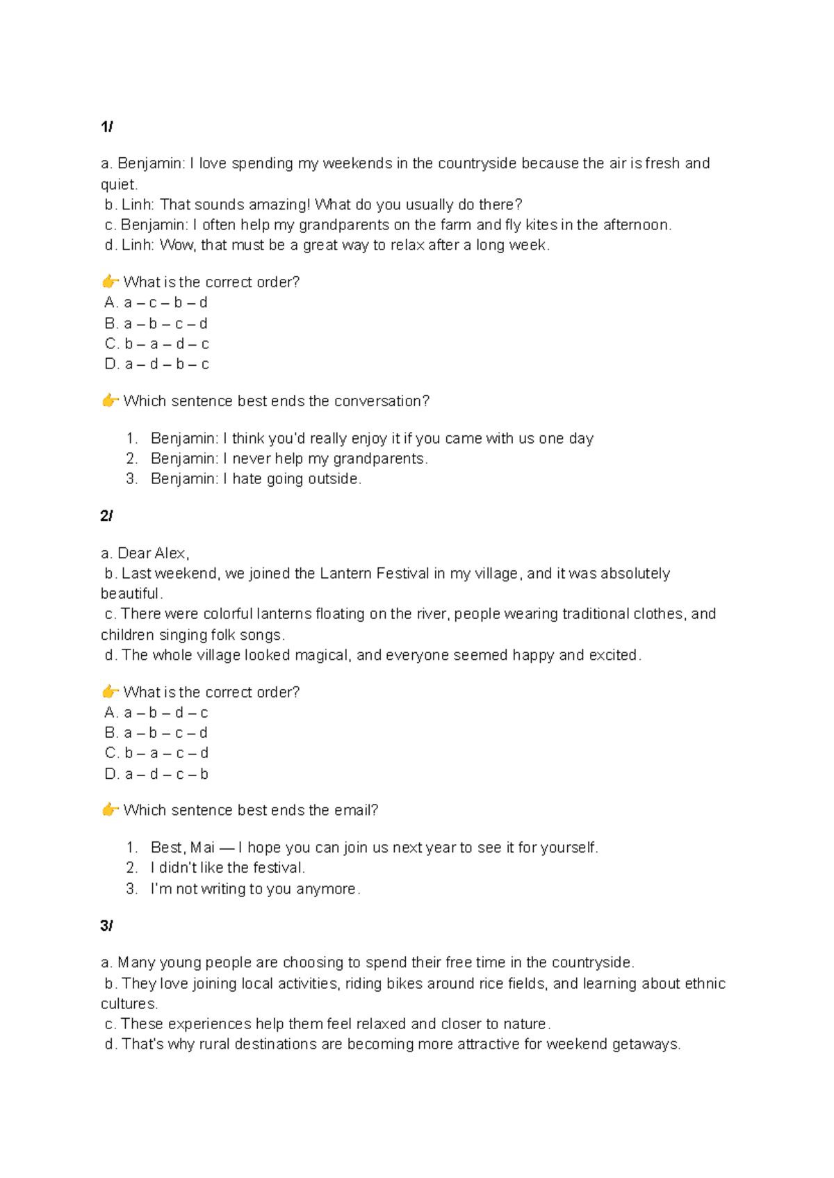 Sentence Orders - A Guide to Structuring Conversations and Emails - Studocu