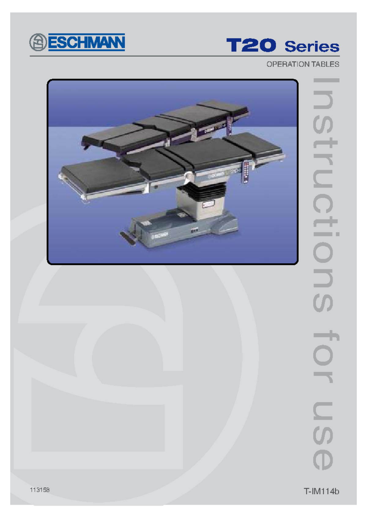 Eschmann T20 Series OPERATION TABLE User Guide and Instructions - Studocu