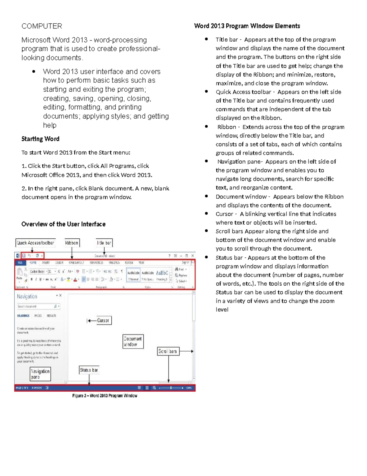 Computer 4th Quarter Notes - COMPUTER Microsoft Word 2013 - word ...