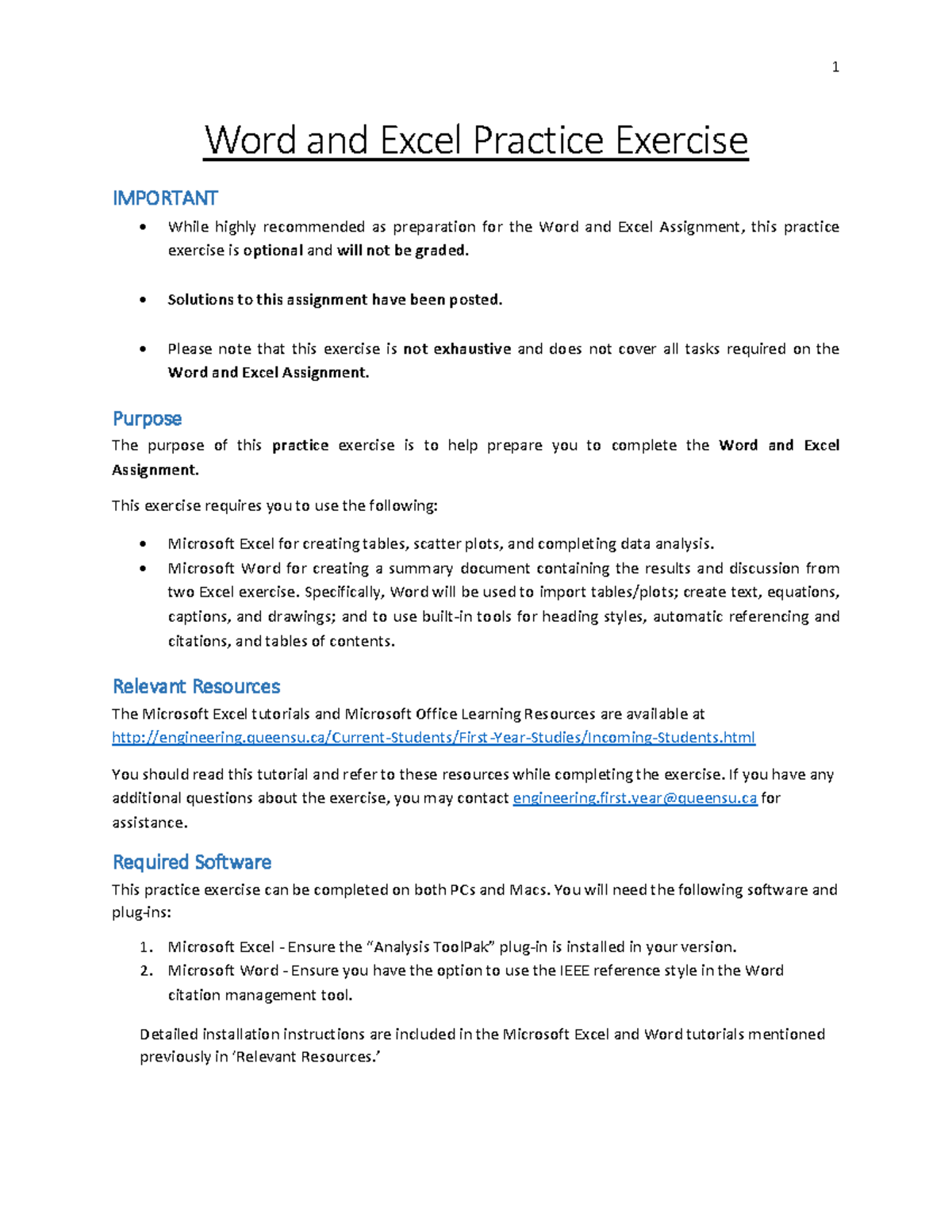 Word and Excel Practice Exercise for APSC-100 Assignment - Studocu