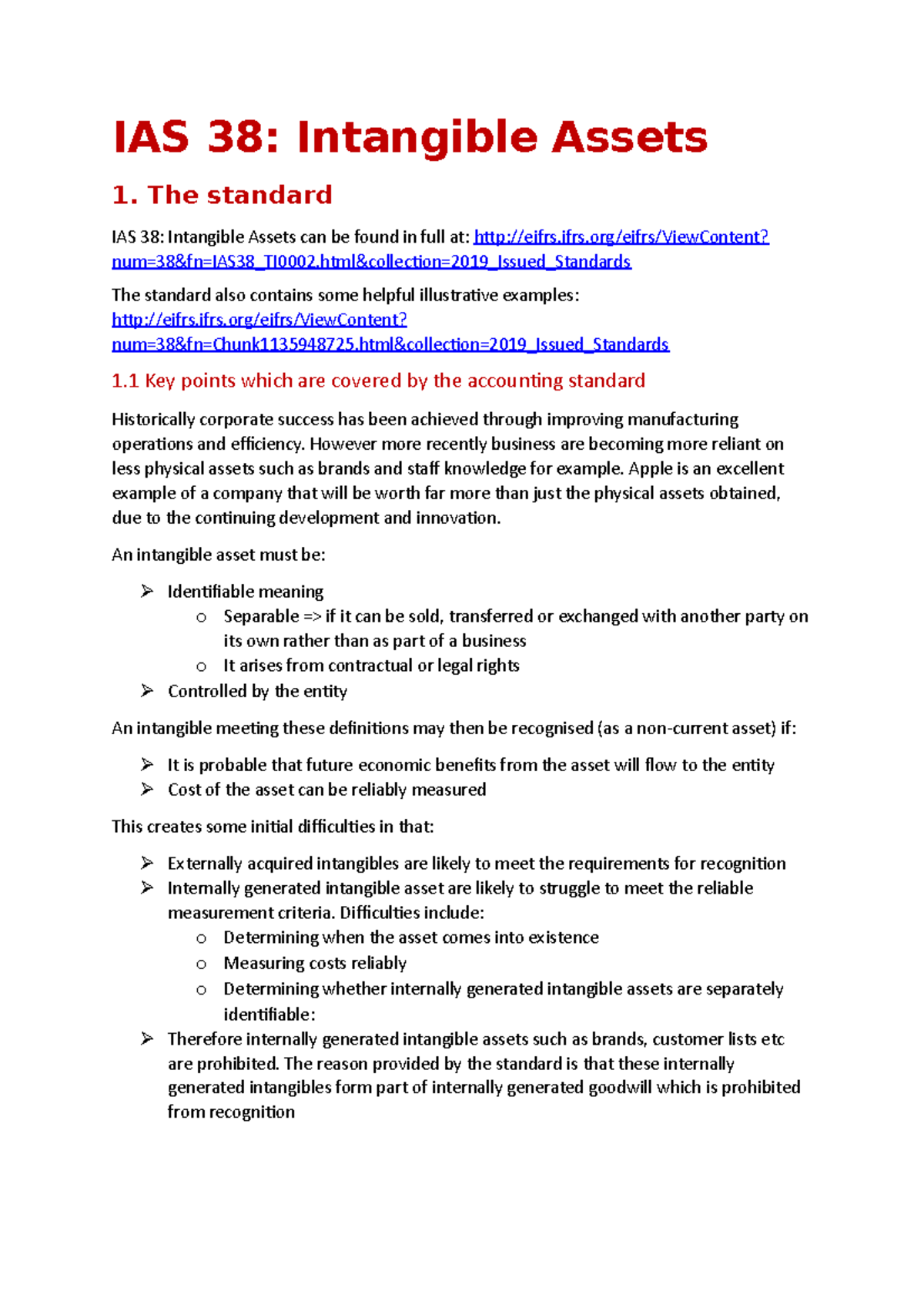 IAS 38: Summary of Intangible Assets Accounting Standard - Studocu