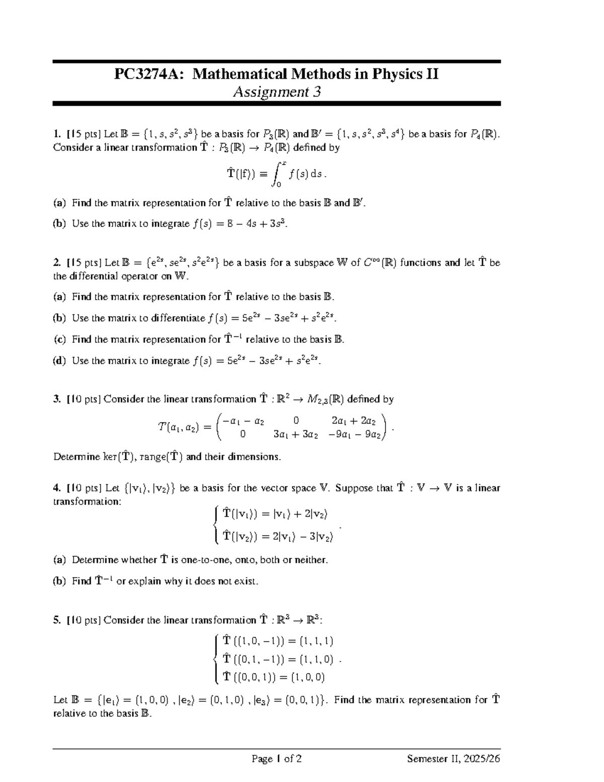 PC3274A: Mathematical Methods in Physics II Assignment 3 Questions ...