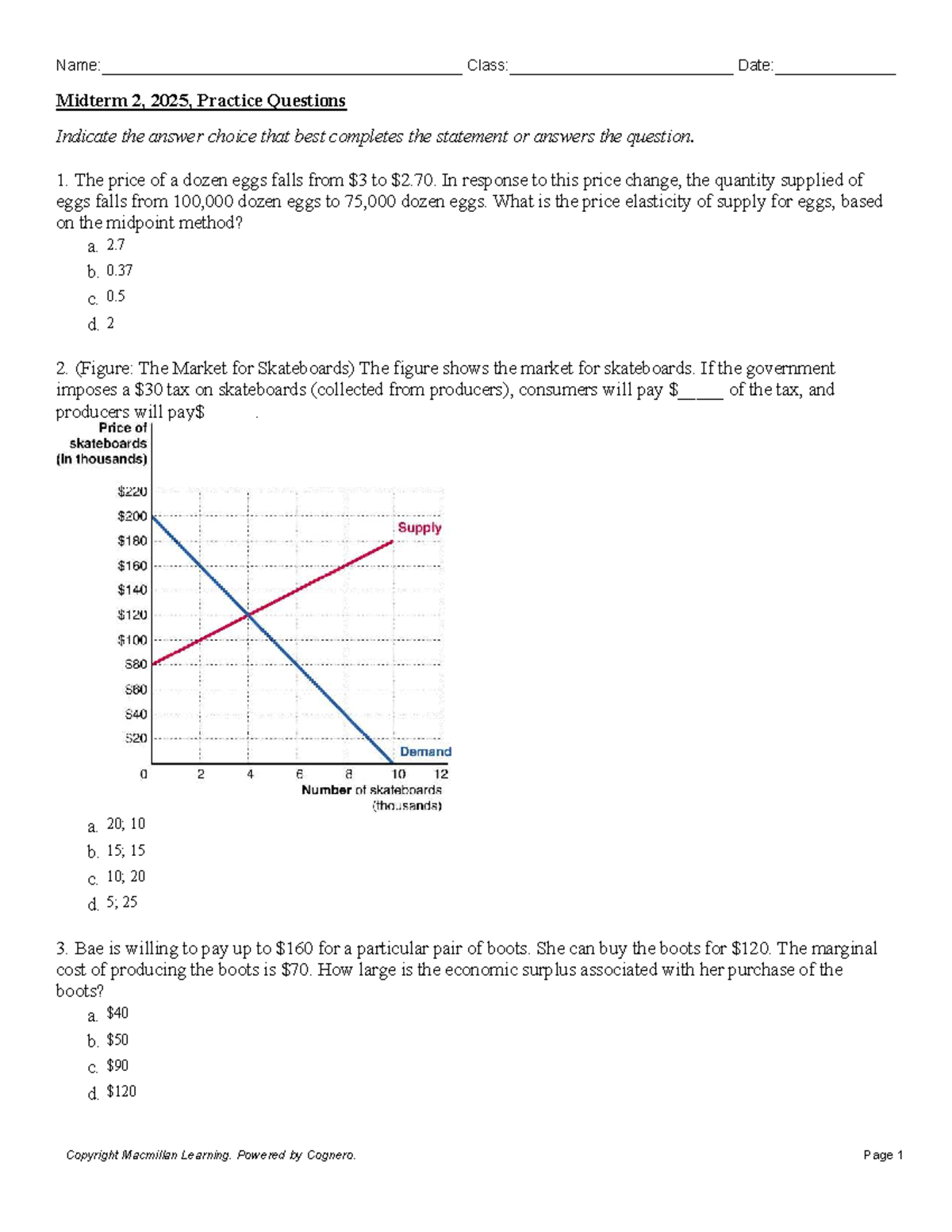 Midterm 2, 2025: Practice Questions for Economics Course - Studocu