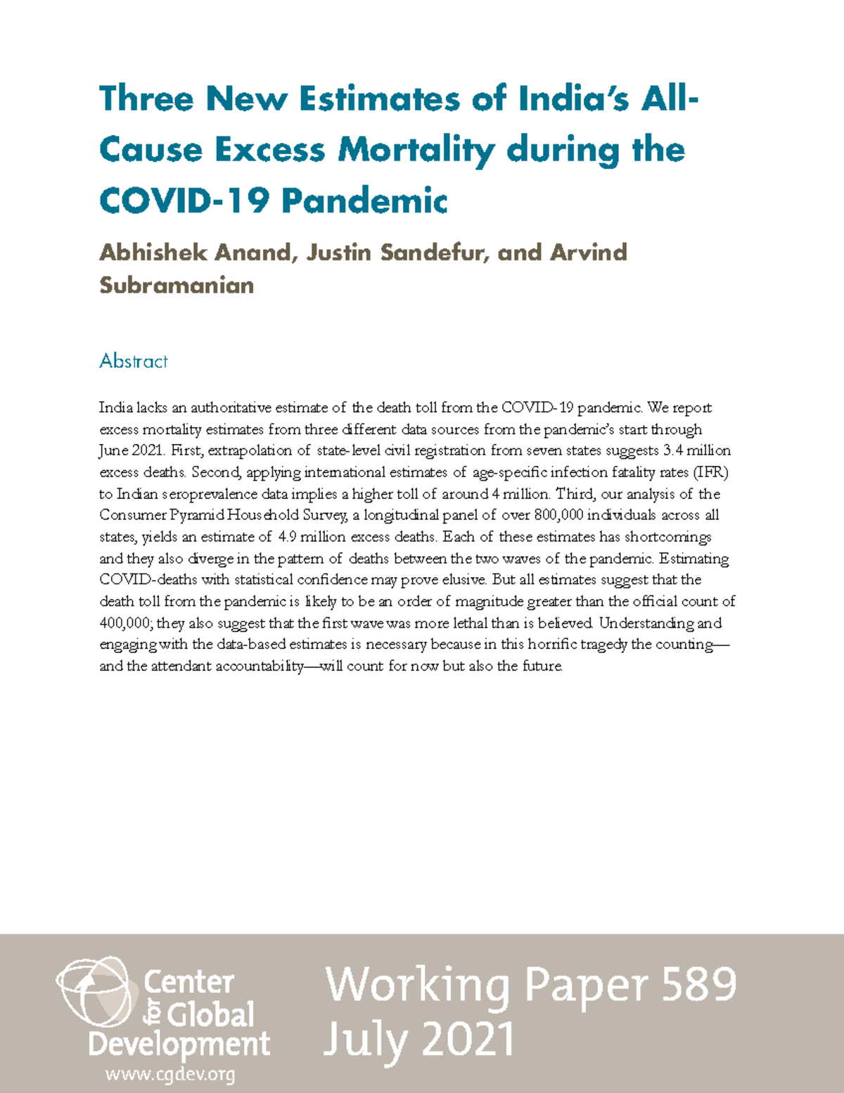 New Estimates of All-Cause Excess Mortality in India during COVID-19 ...