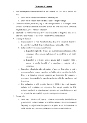CLP Law of Evidence: Character Evidence Notes for Exams - Studocu
