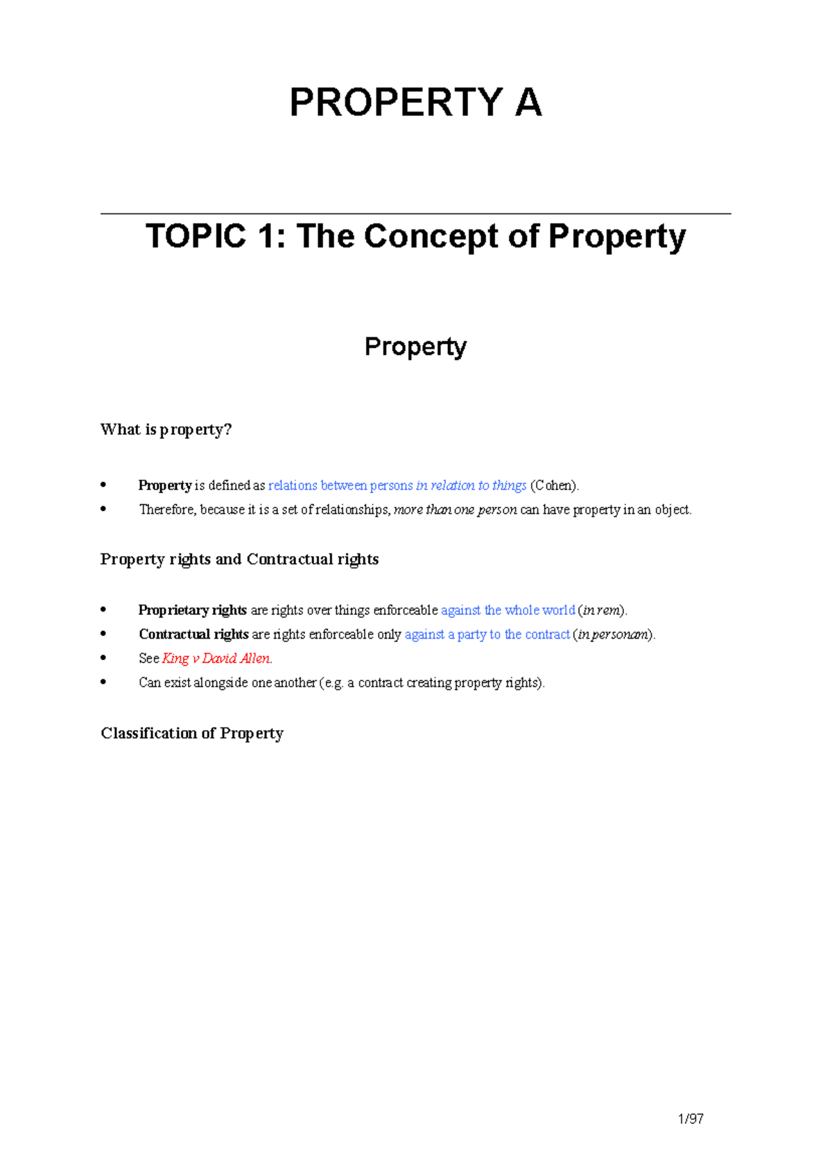 LAW3401 Property Law A - PROPERTY A TOPIC 1: The Concept of Property ...