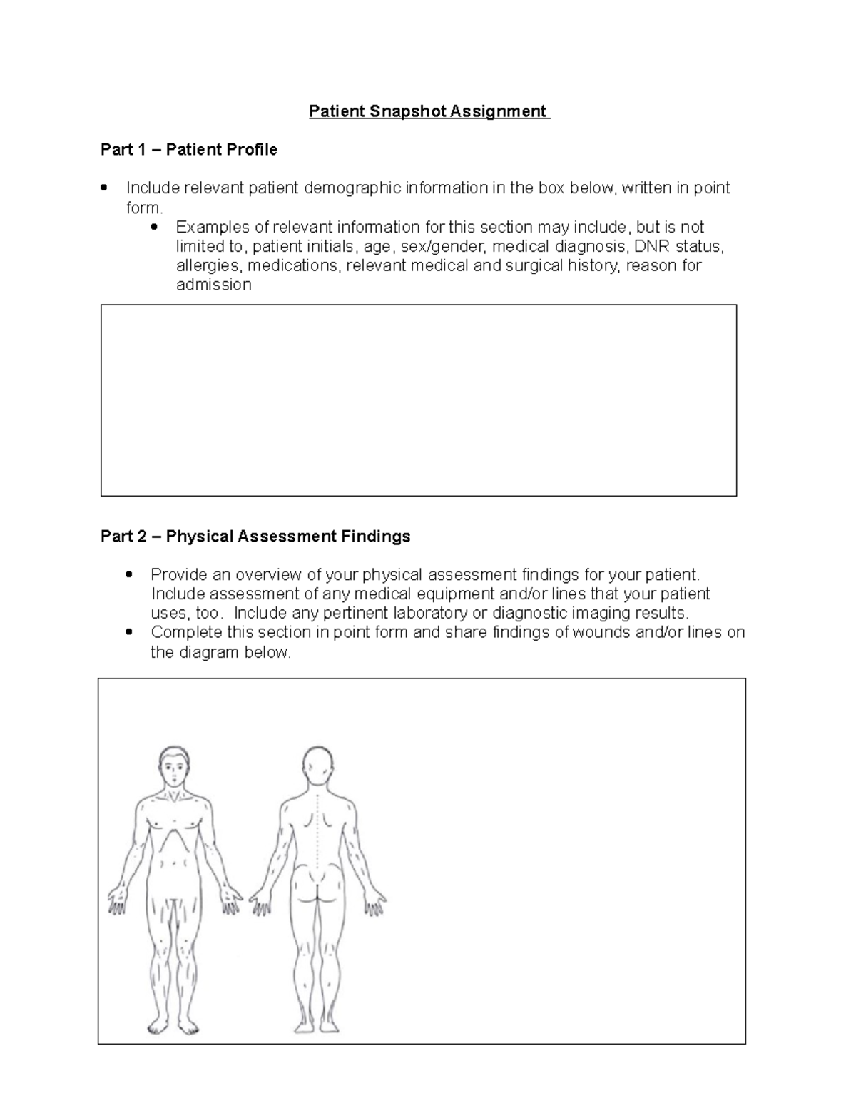 Patient Snapshot Assignment - Examples of relevant information for this ...