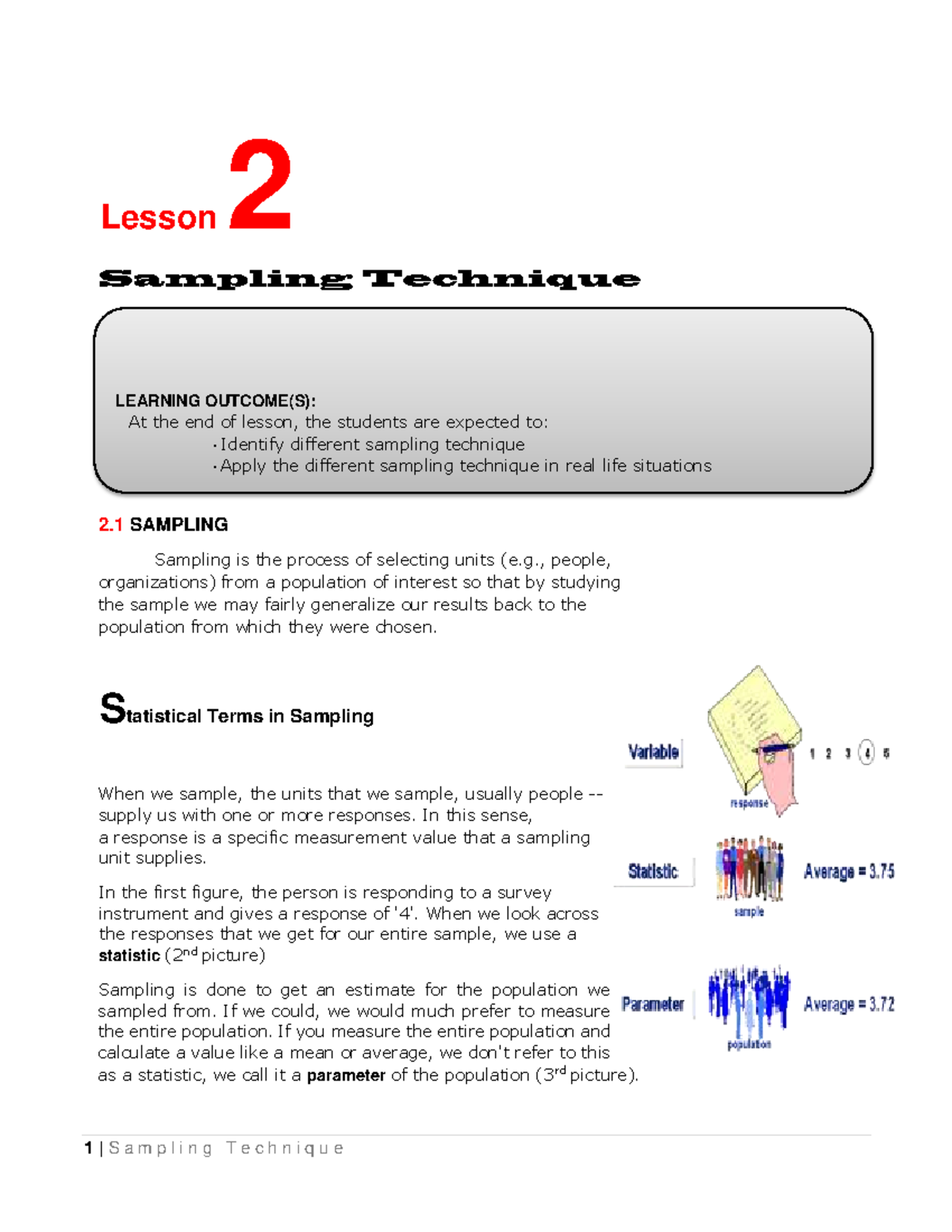 Lesson 2: Sampling Techniques and Applications - Notes - Studocu